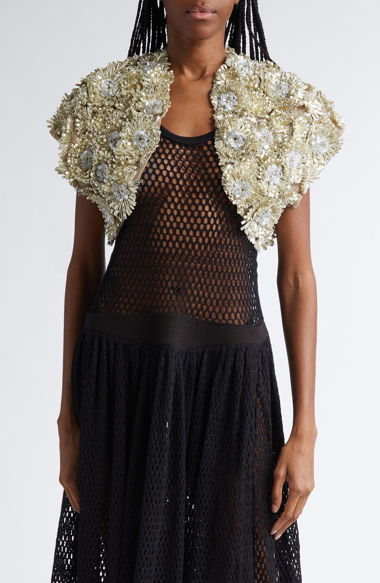 Diotima Fern Crystal & Ribbon Embellished Bolero in Pyrite at Nordstrom - 1