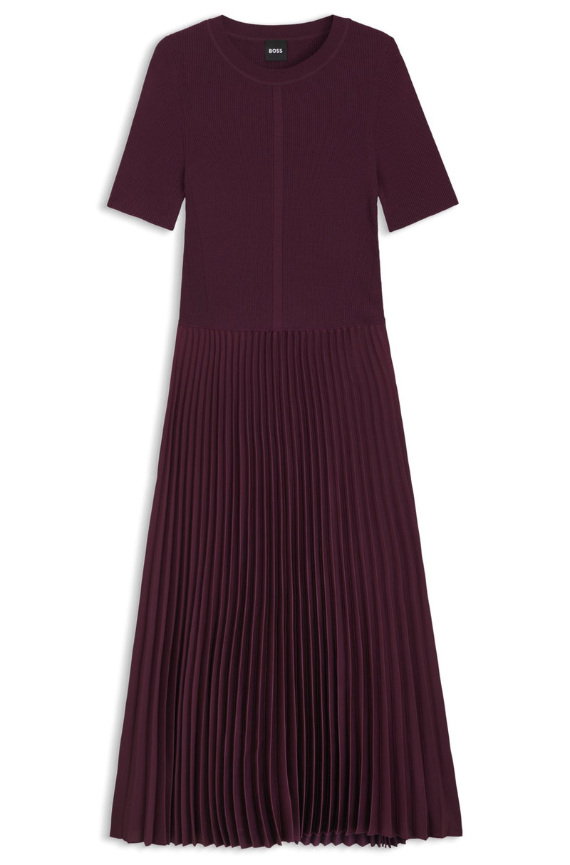 MIXED-MATERIAL DRESS WITH PLISSÉ SKIRT 1