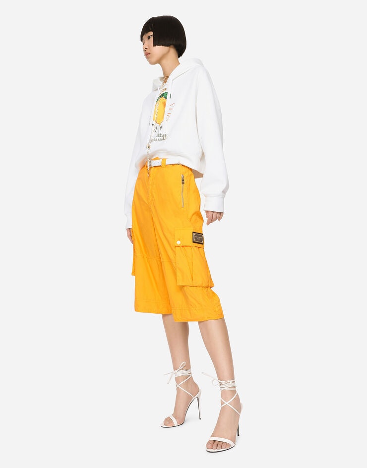 Cropped lemon-print jersey hoodie with DG logo - 1