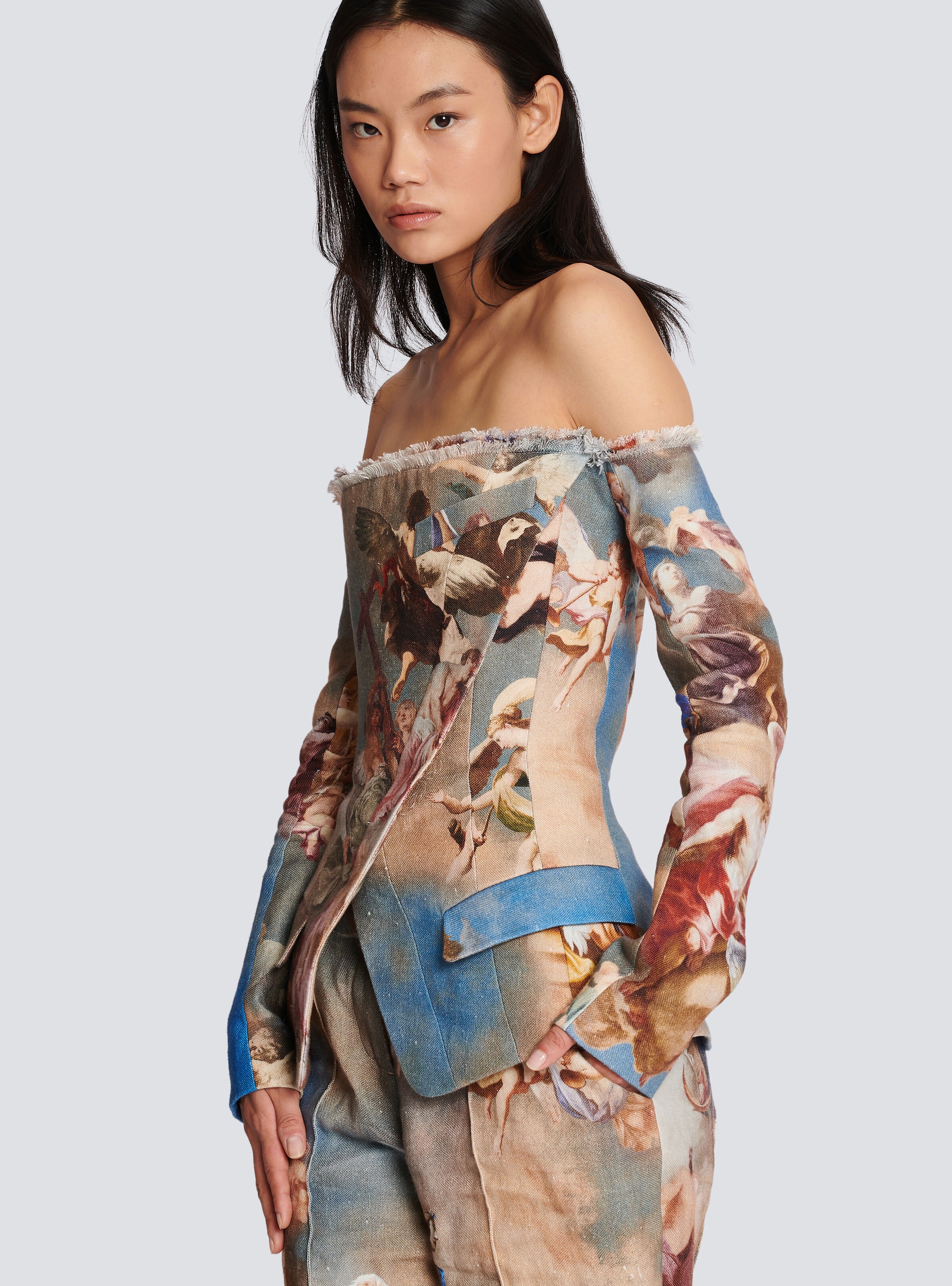 Sky printed off-the-shoulder canvas jacket - 6