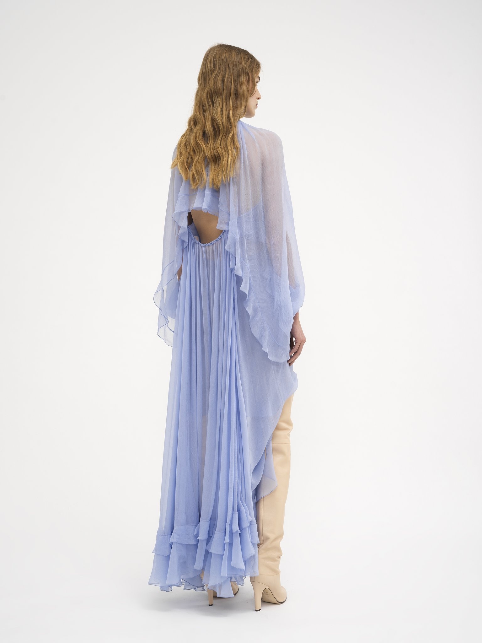 LONG CAPE DRESS IN SILK MOUSSELINE - 5