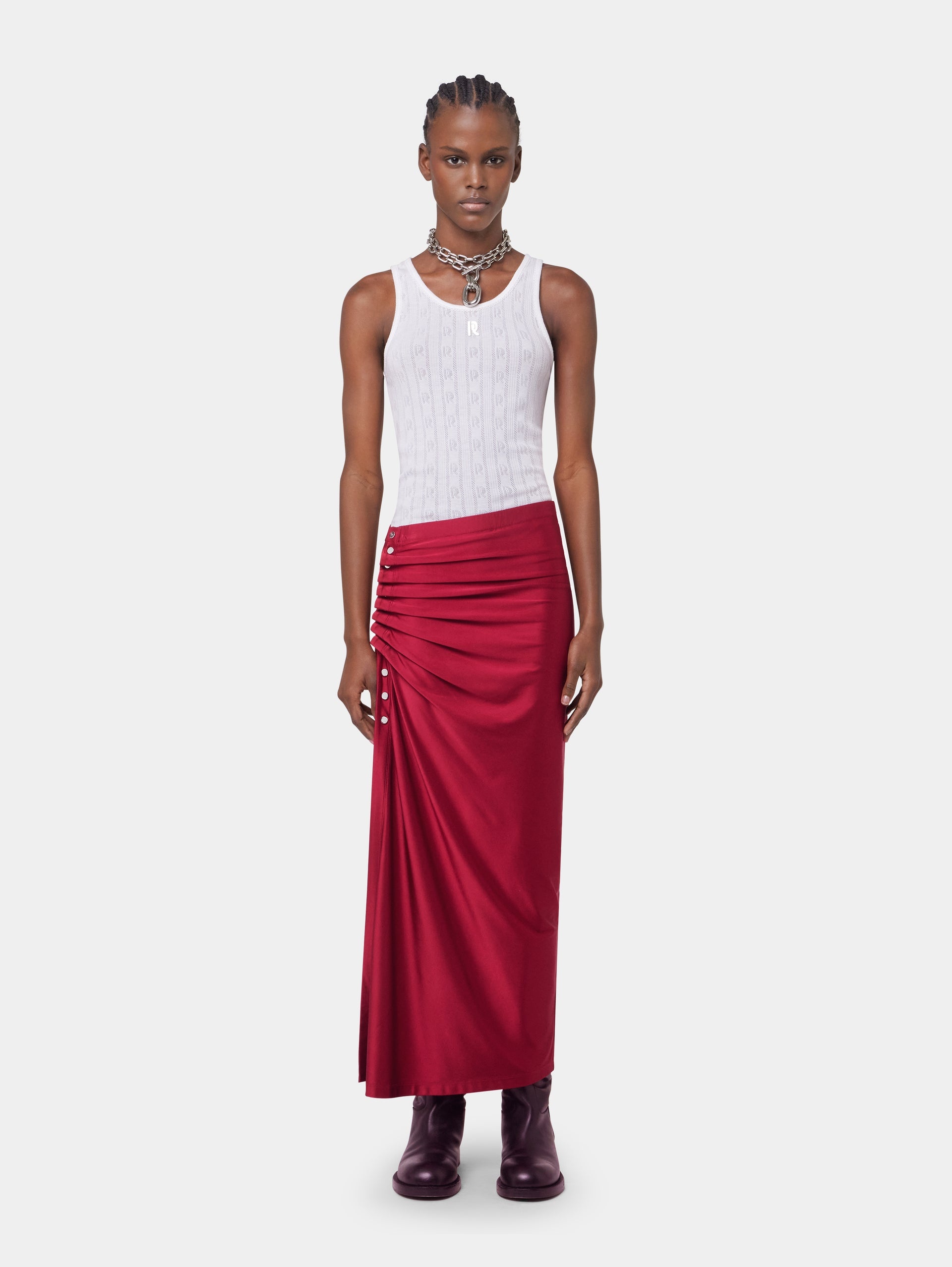 RED LONG DRAPED SKIRT IN JERSEY - 2