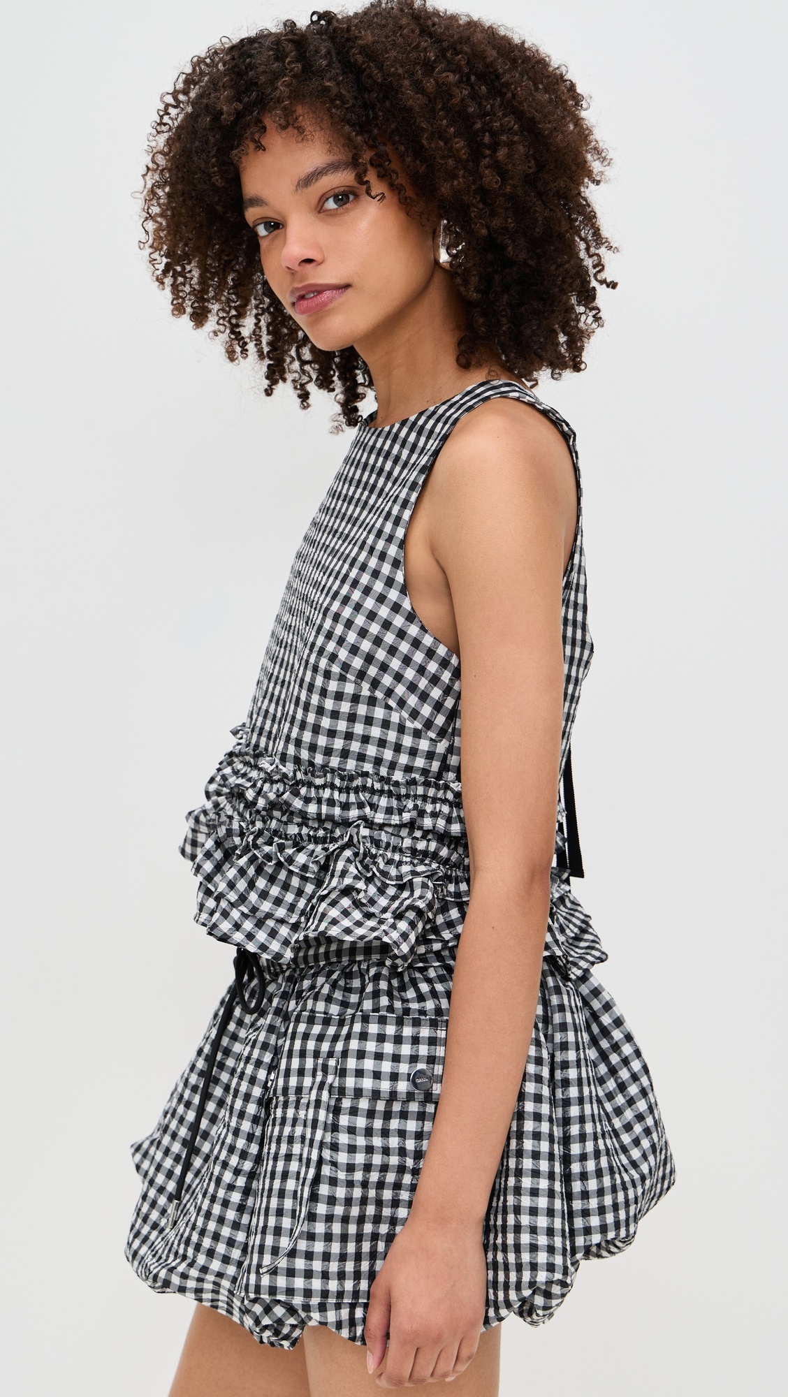 Crinkled Taffeta Check Frill Top - 3