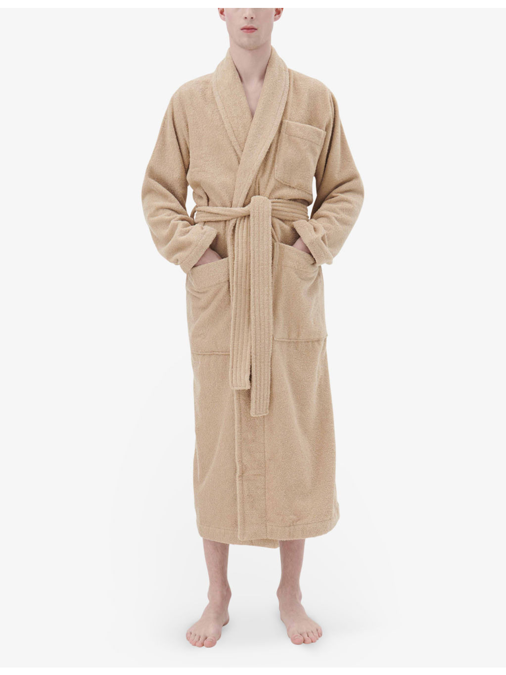 Shawl-collar removable-belt organic-cotton robe - 2