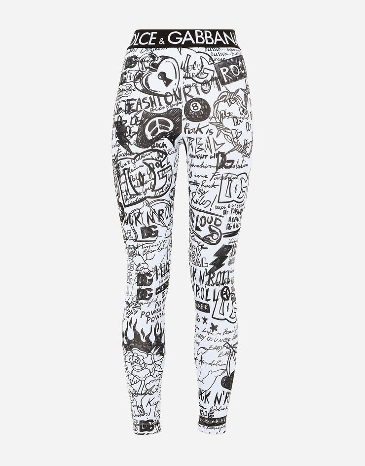 Jersey leggings with graffiti logo print - 3