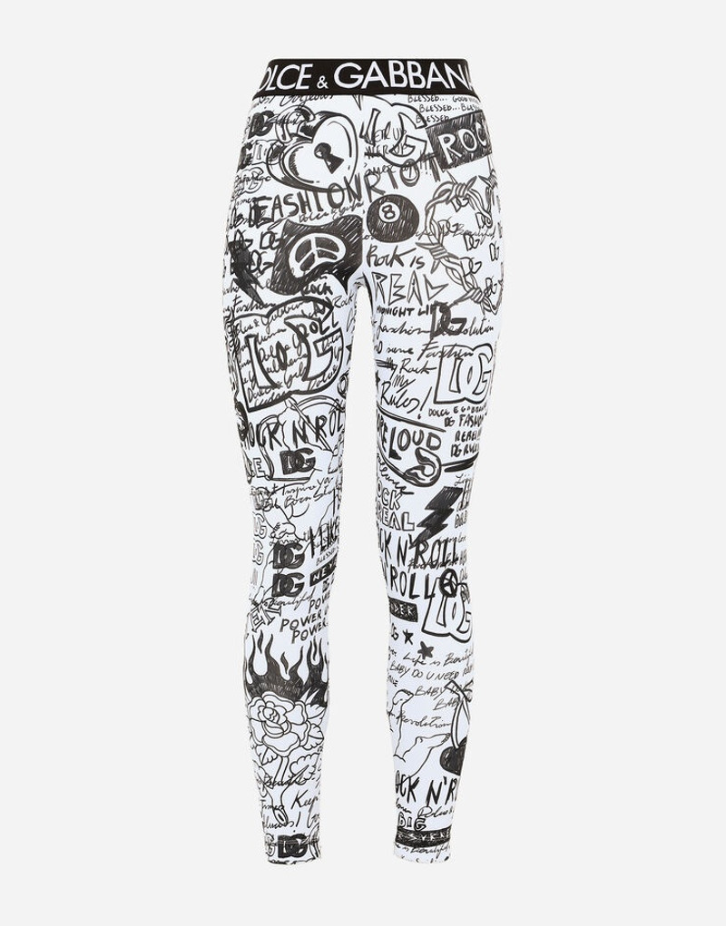 Jersey leggings with graffiti logo print 3