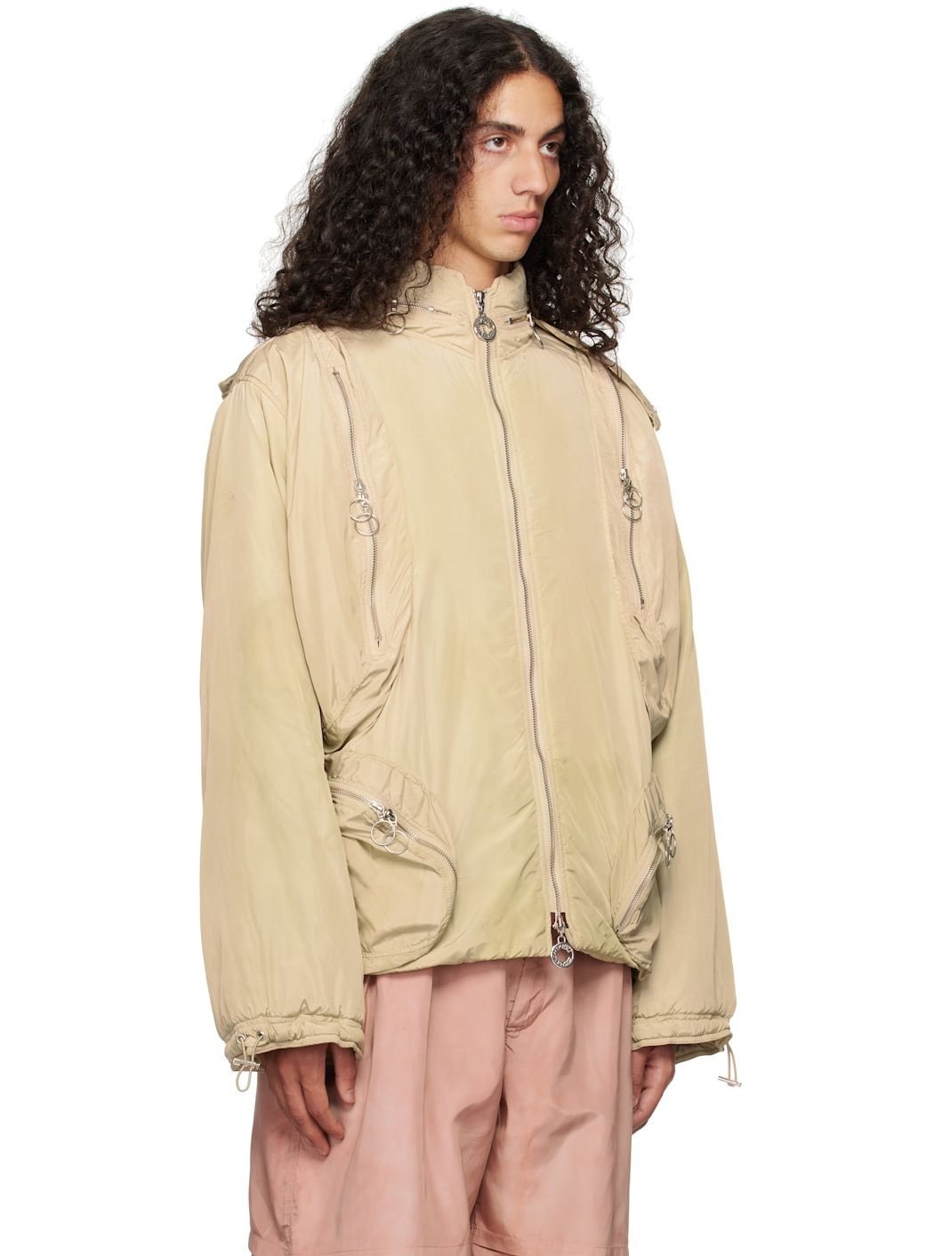 Beige Multi Pocket Padded Jacket - 2