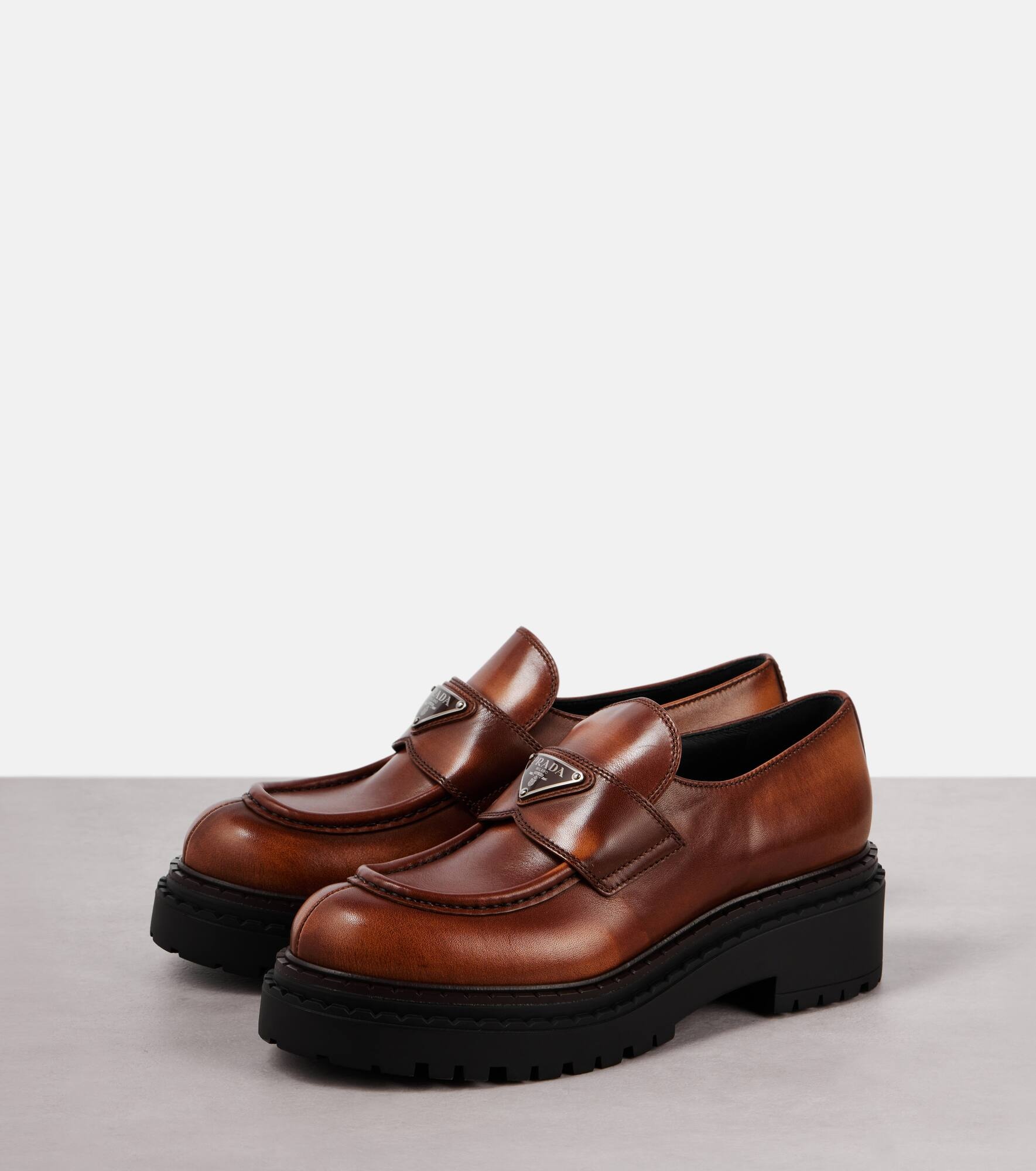 Logo leather platform loafers - 4