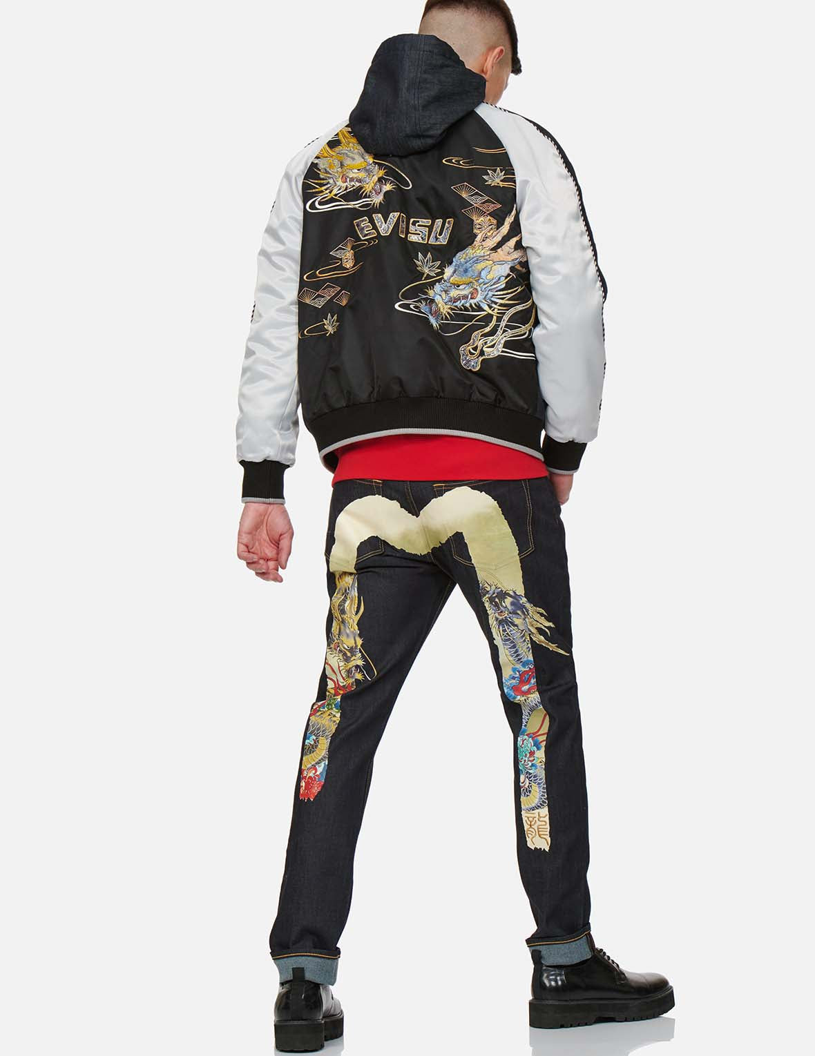 DRAGON EMBROIDERED FABRIC BLOCKING PADDED SOUVENIR JACKET - 5