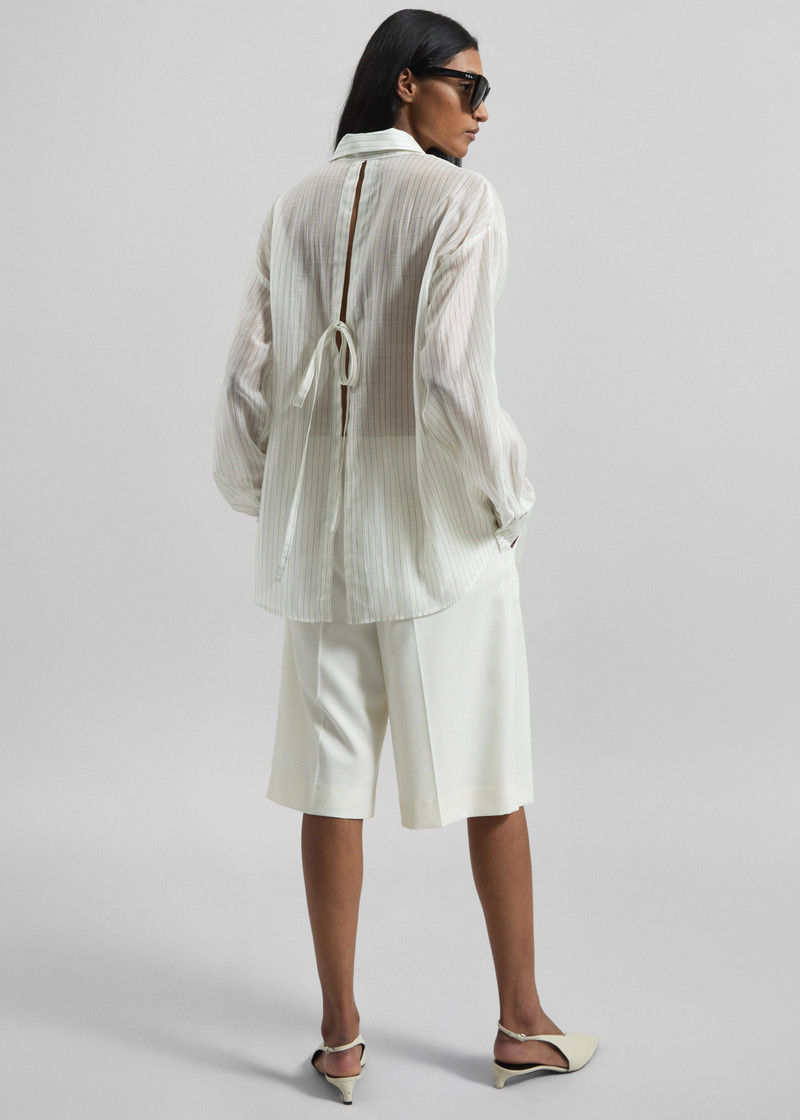 Kesin Open Back Shirt - White/Grey Stripe 8