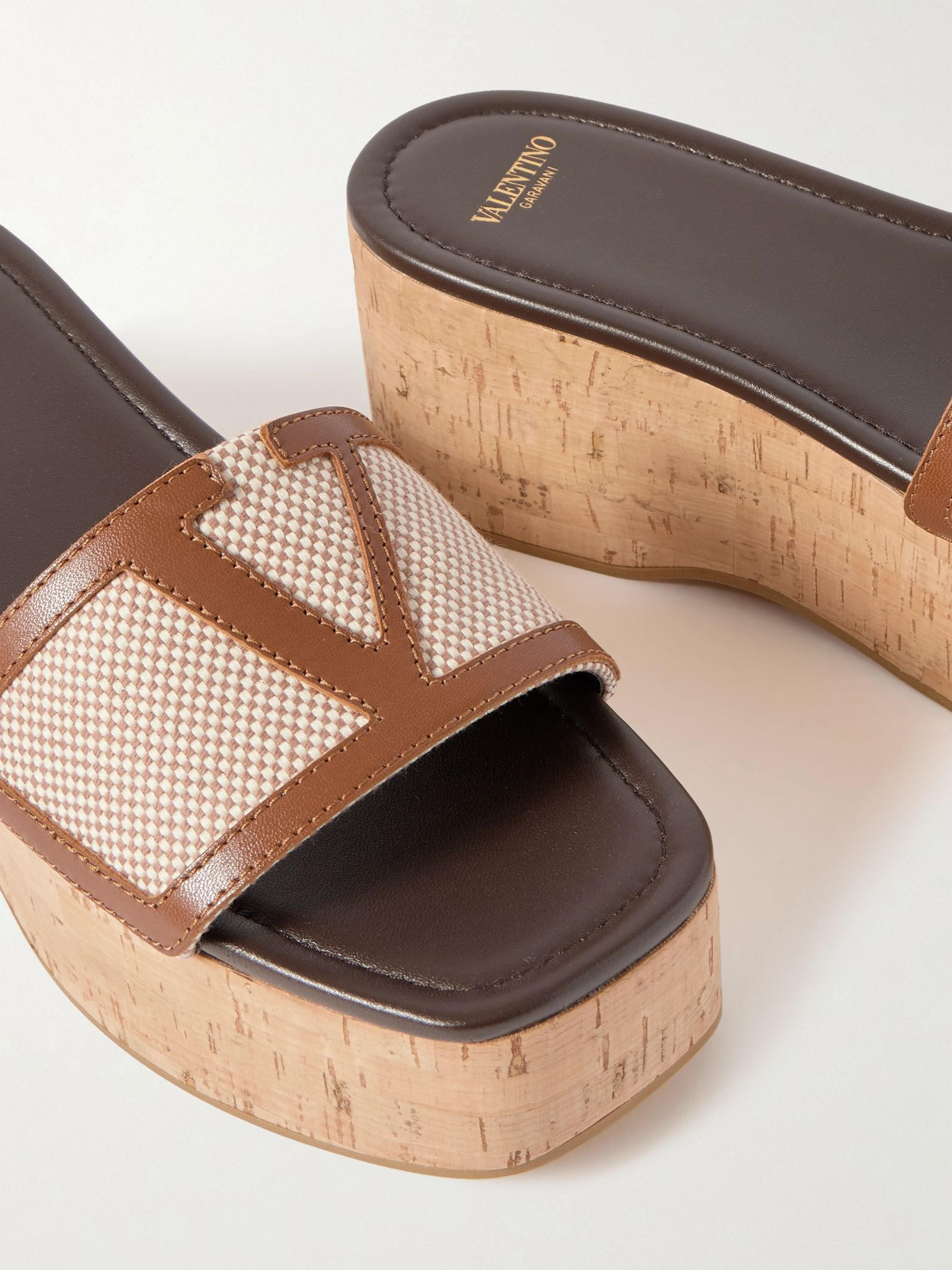 Viva Superstar leather-trimmed canvas platform slides Neutral - 4