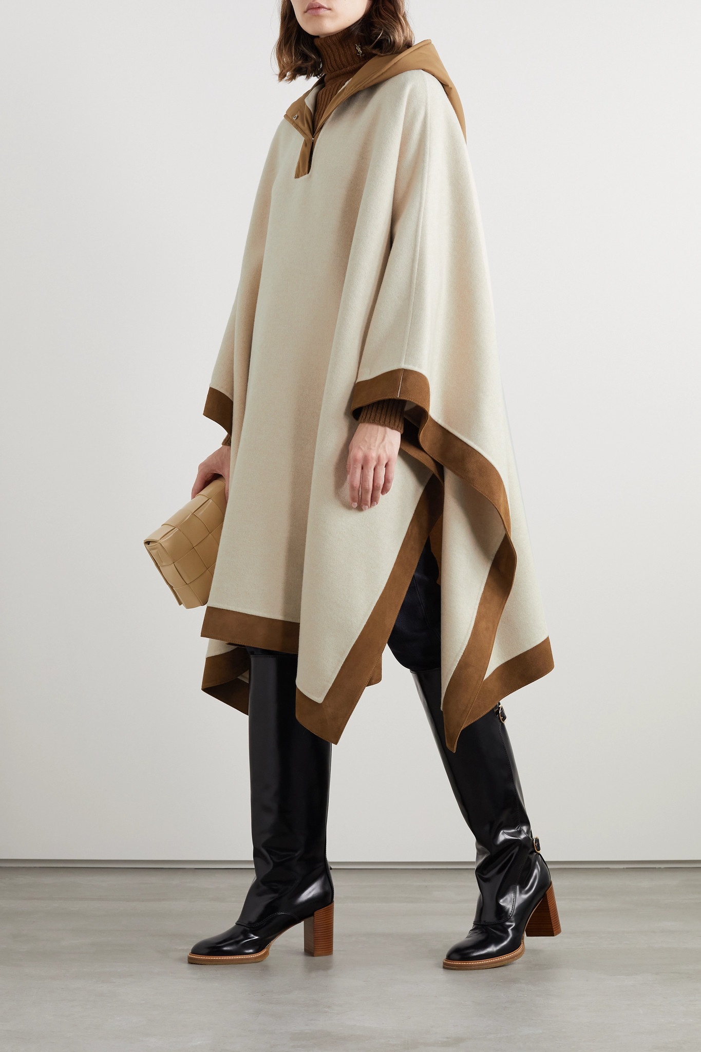 Chandra hooded suede and shell-trimmed cashmere cape - 2
