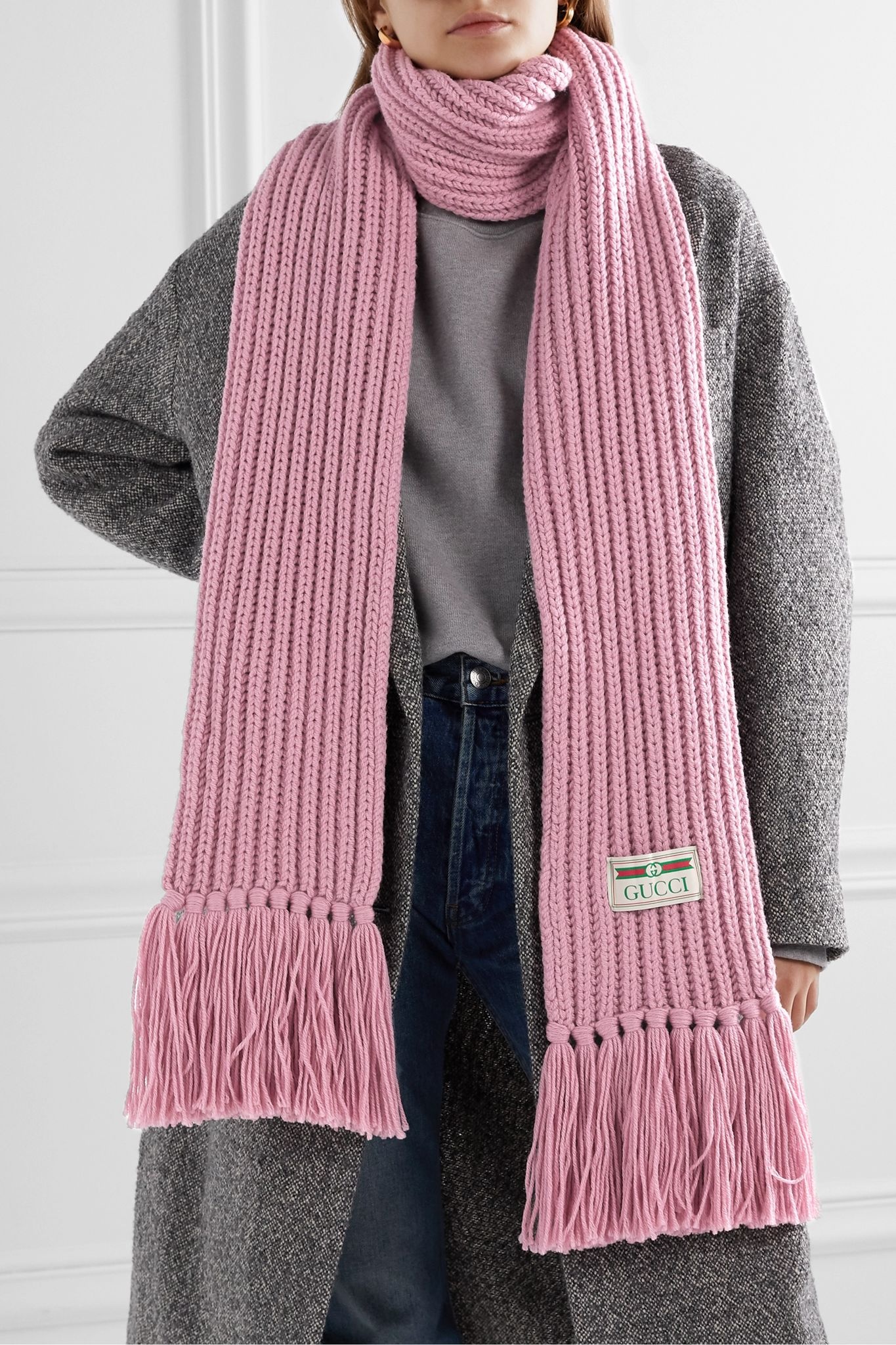 Ribbed fringed wool scarf - 4