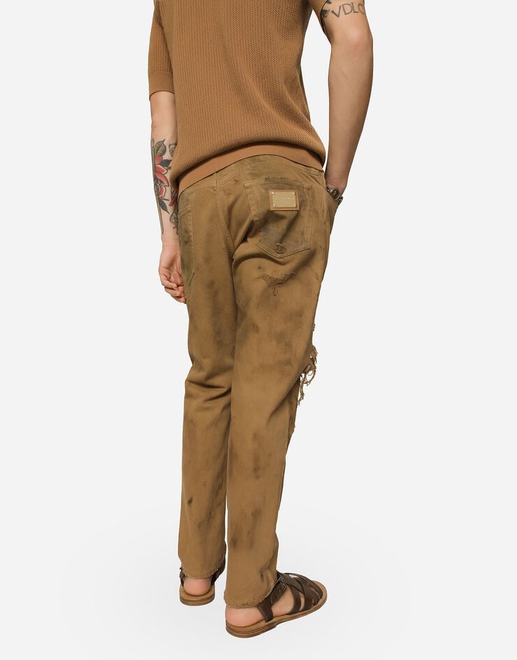 Overdyed loose fit stretch jeans with rips - 4