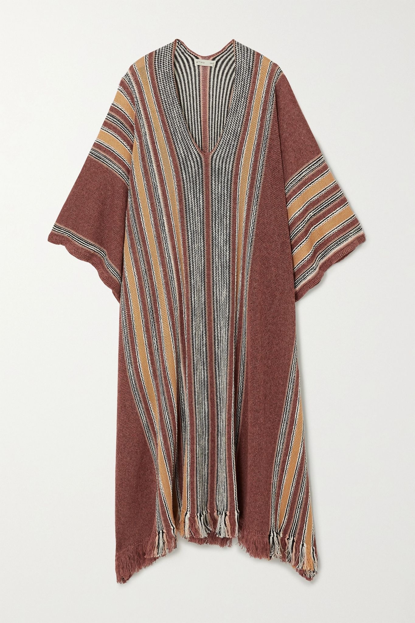 Striped linen-blend poncho - 1