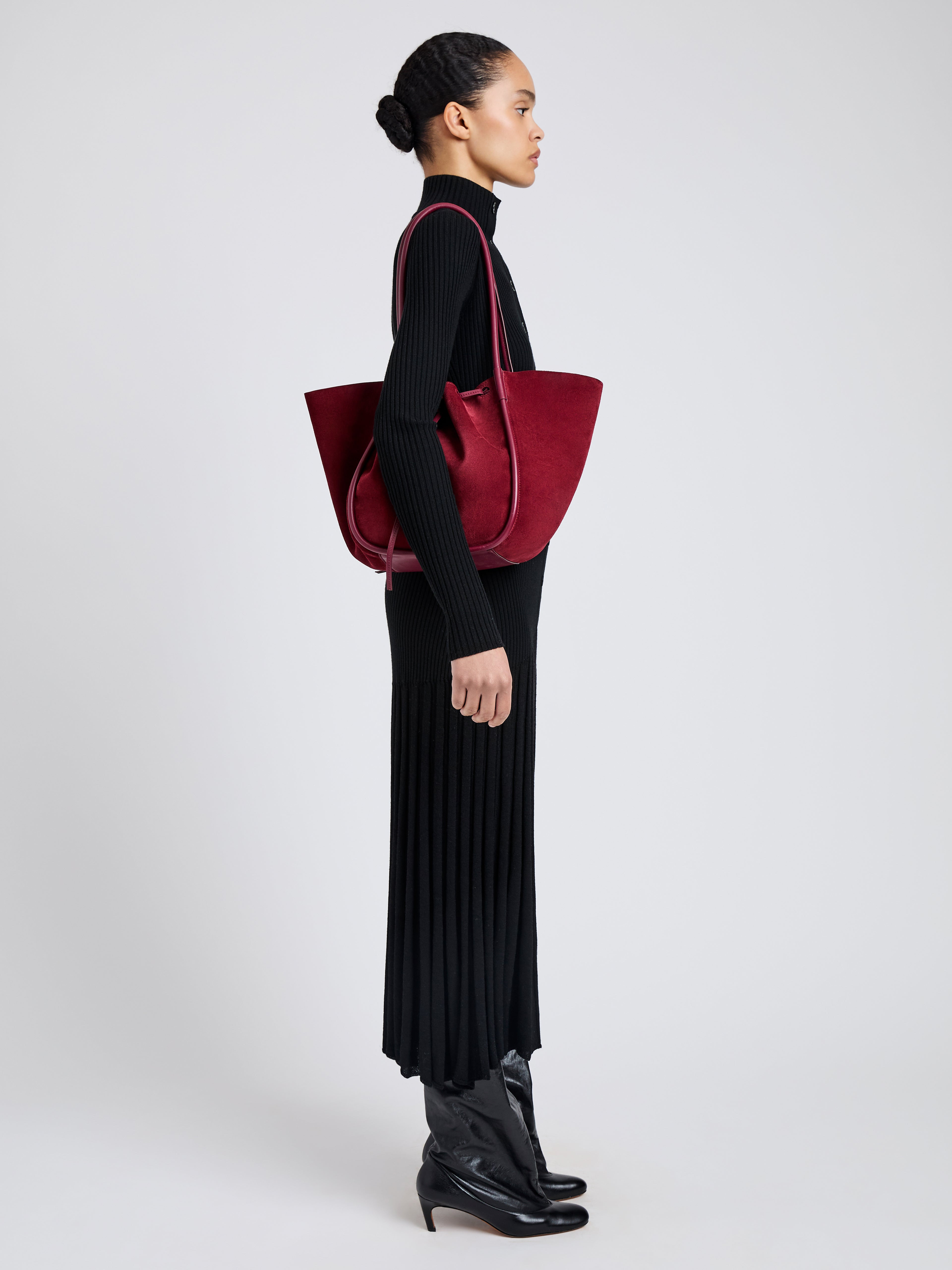 Large Ruched Tote in Soft Suede - 2