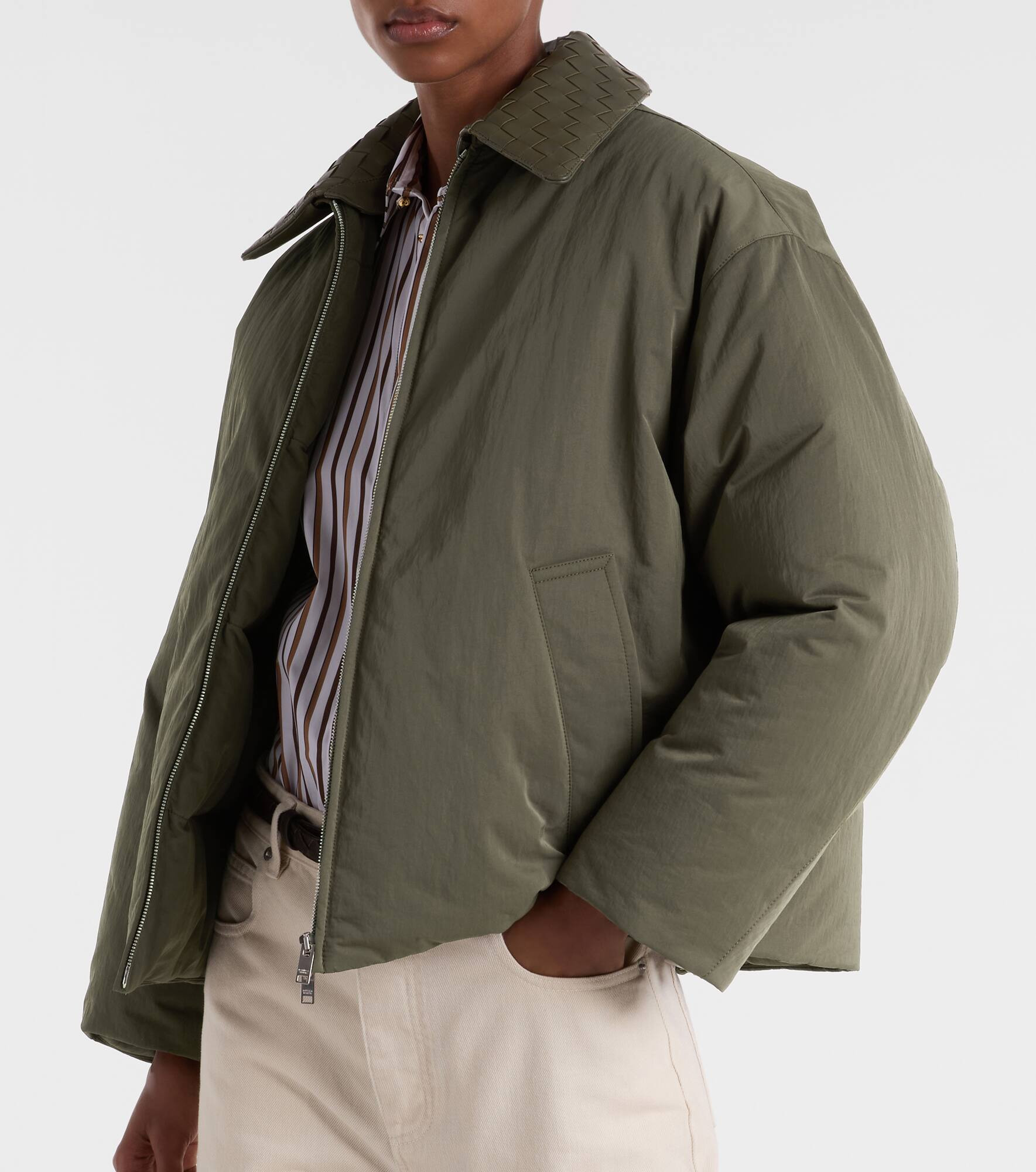 Intrecciato leather-trimmed down jacket - 6