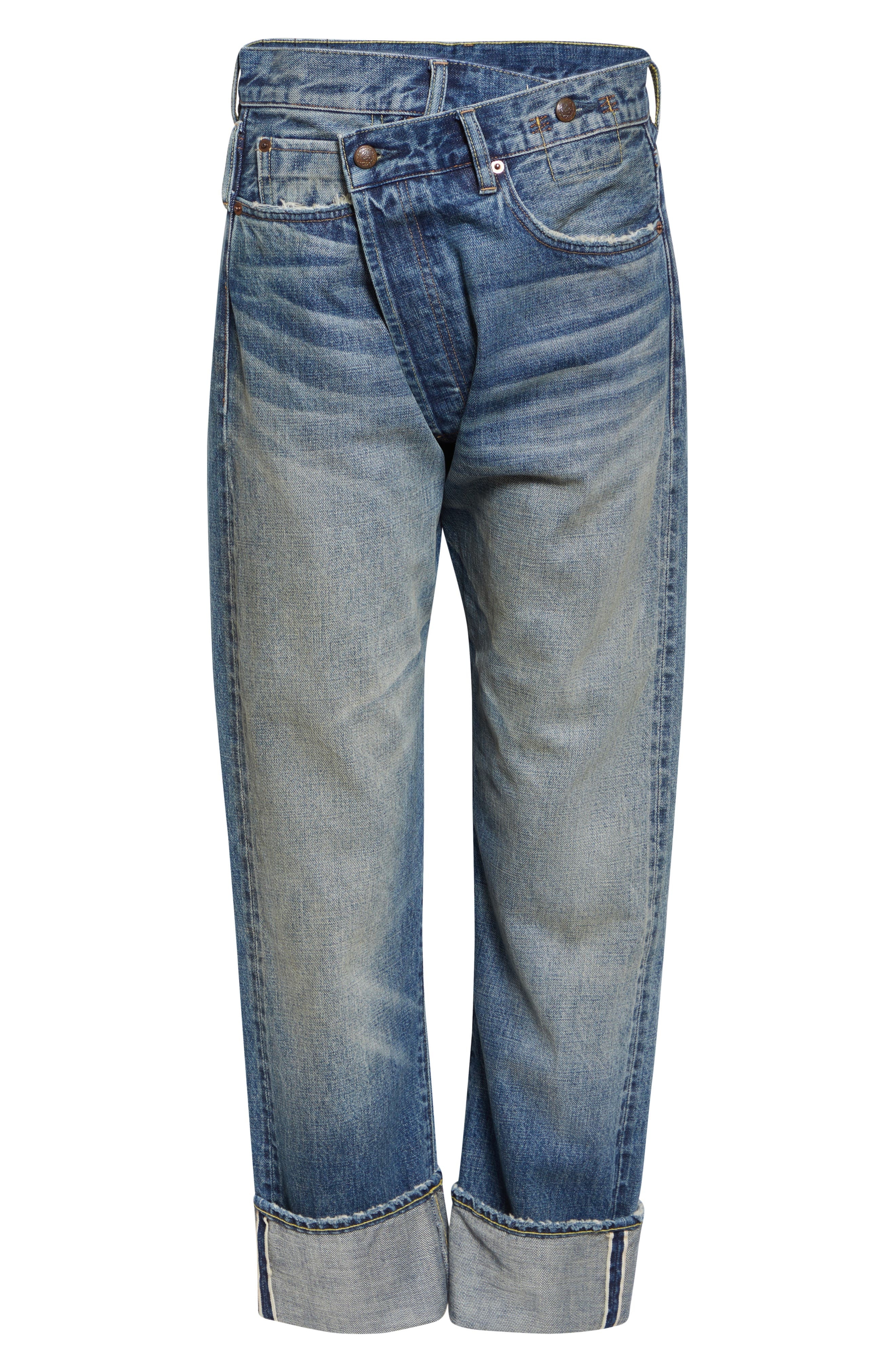 R13 Cuffed Crossover Straight Leg Jeans in Estin Selvedge Blue at Nordstrom - 5