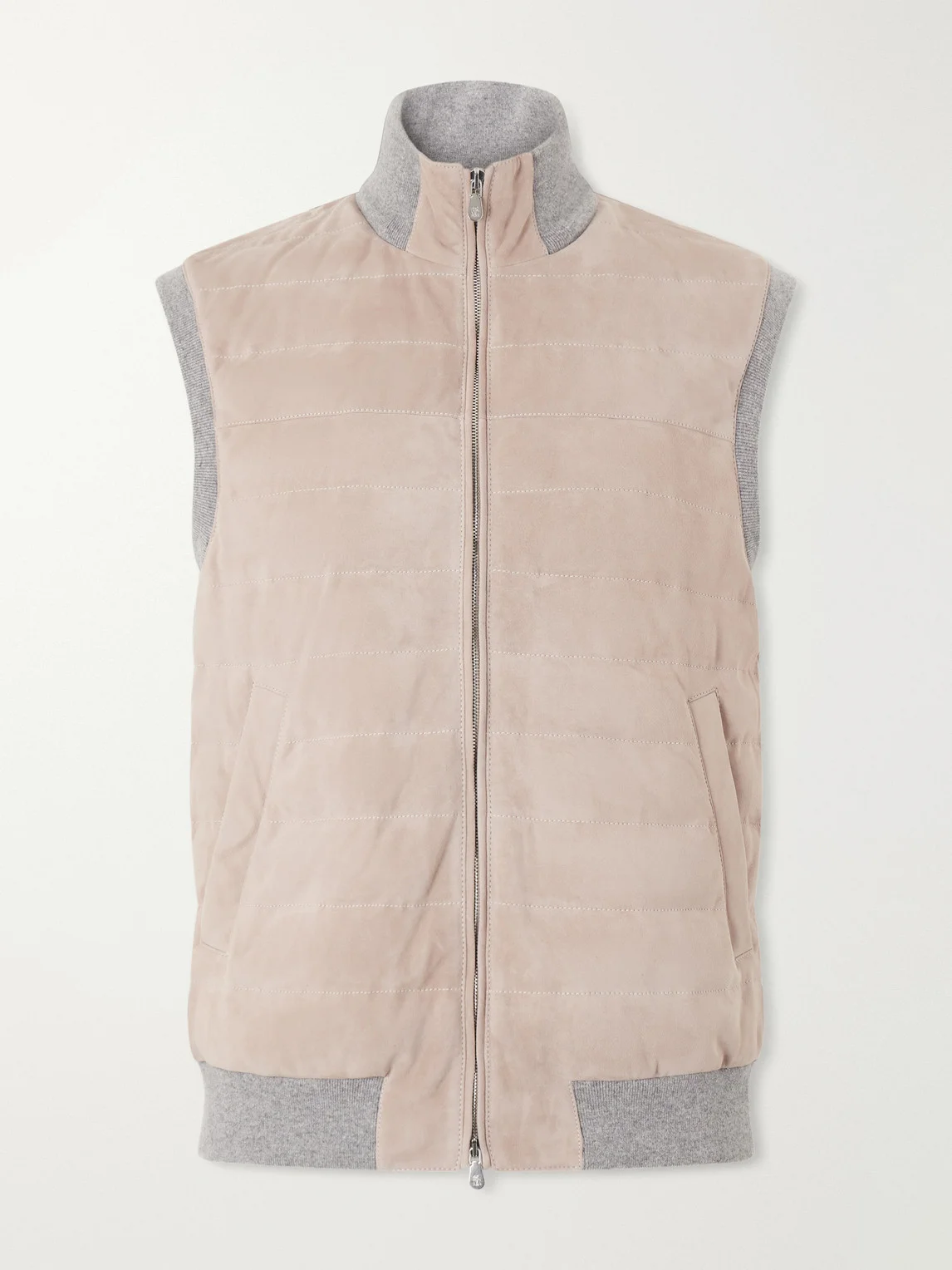Padded Cashmere-Trimmed Quilted Suede Gilet - 1