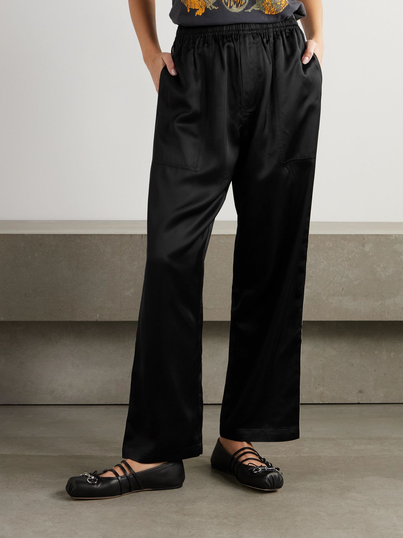 Satin wide-leg track pants Black - 3