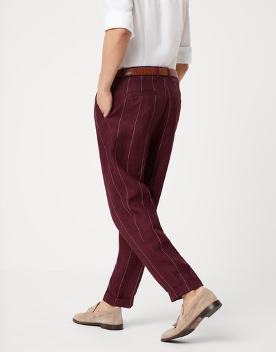 Brunello Cucinelli Linen wide chalk stripe easy fit trousers with double pleats and waist tabs outlook
