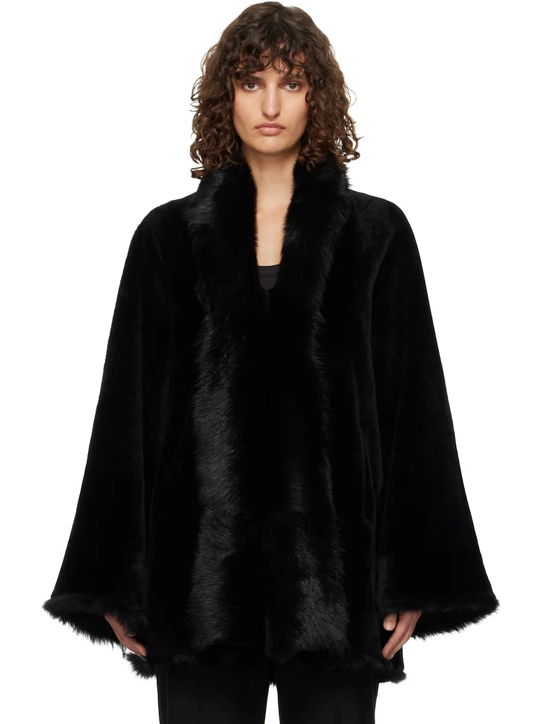 Black Sima Midi Shearling Coat - 1