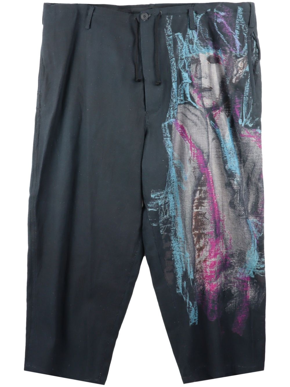 graphic-print pleated tapered trousers - 1