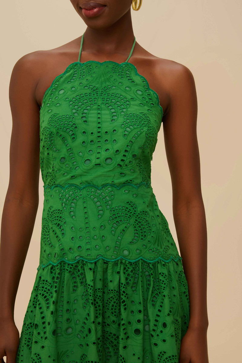 FARM RIO Green Palm Tree Eyelet Halter Neck Midi Dress outlook