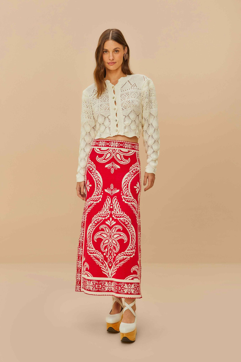 Red Tropical Jacquard Knit Skirt 1