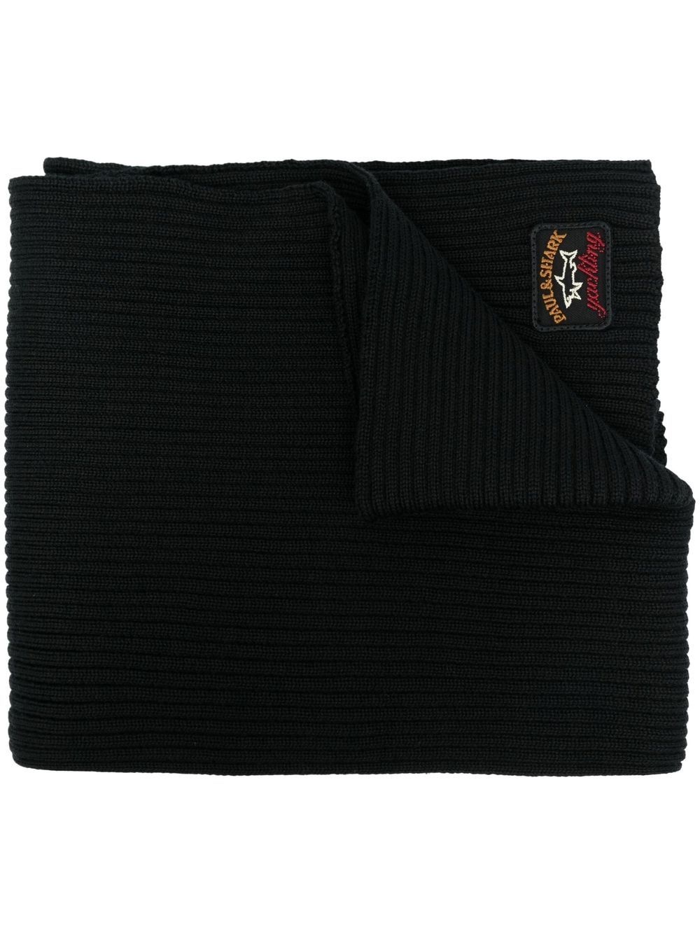 logo-patch wool scarf - 1