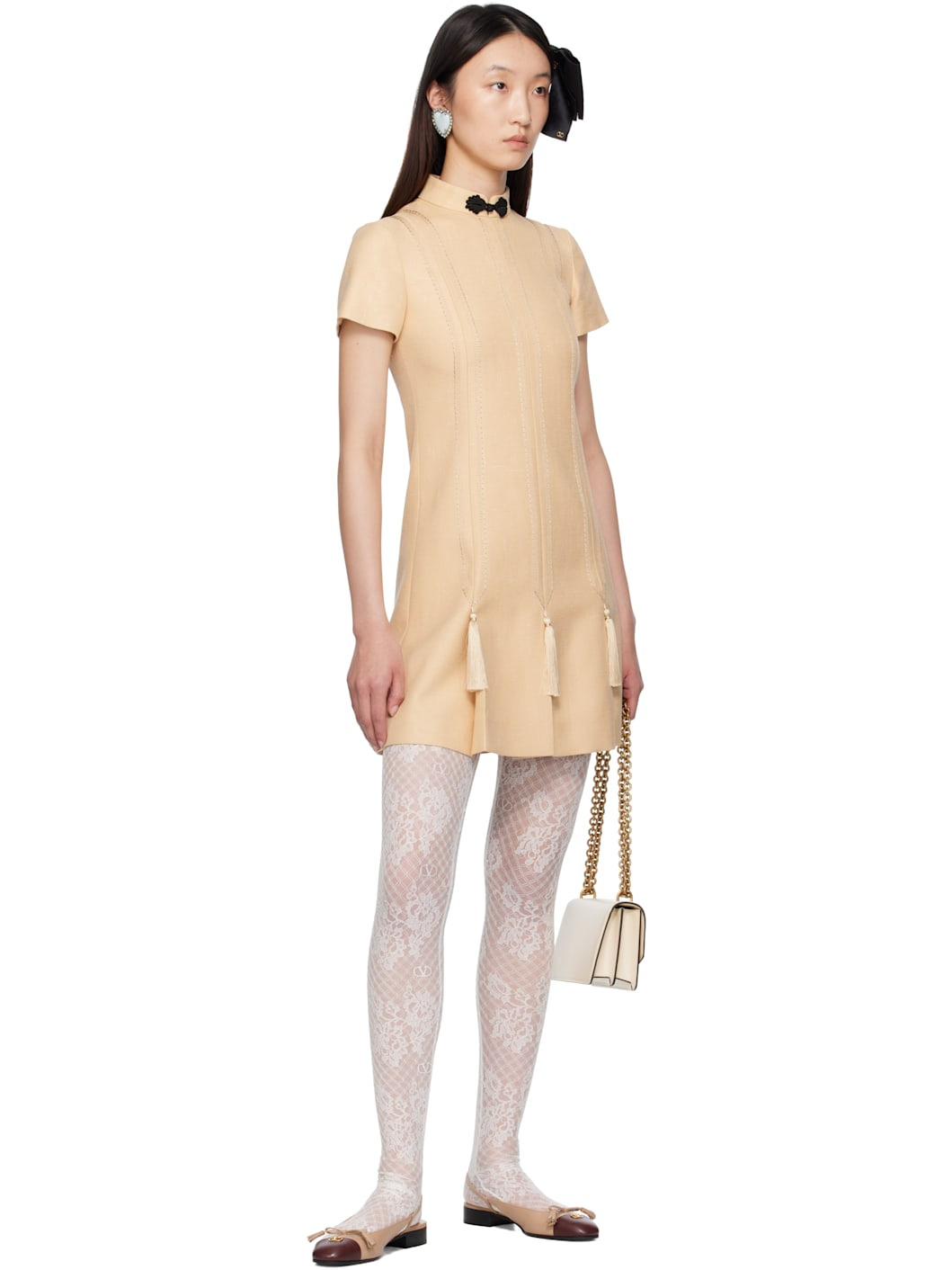 Beige Rustic Silk Minidress - 4