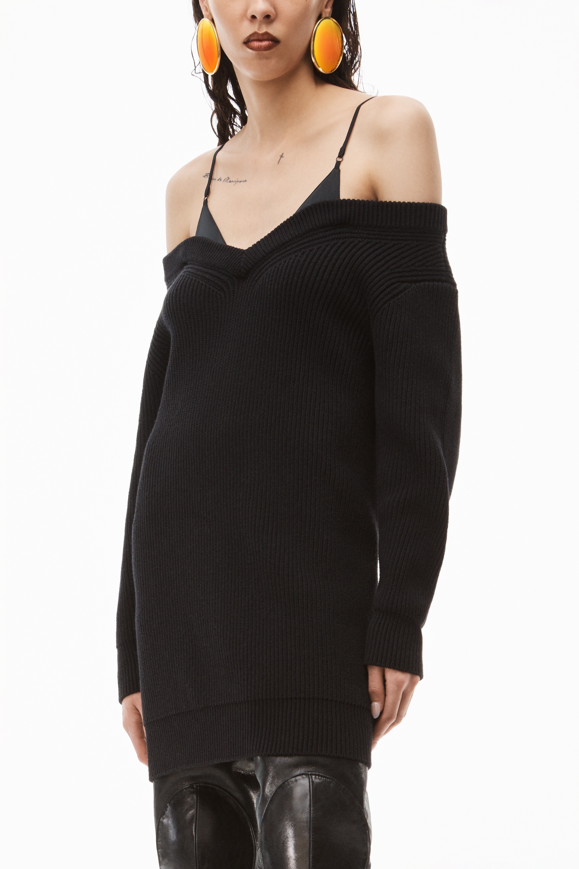V-NECK SWEATER DRESS IN RIBBED COTTON - 3