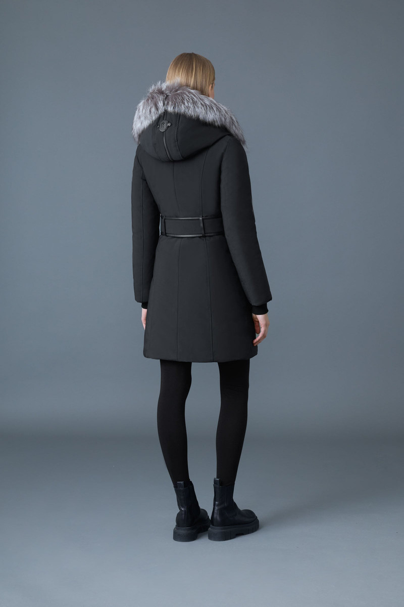TRISH Powder Touch down coat with silver fox fur Signature Mackage Collar 4