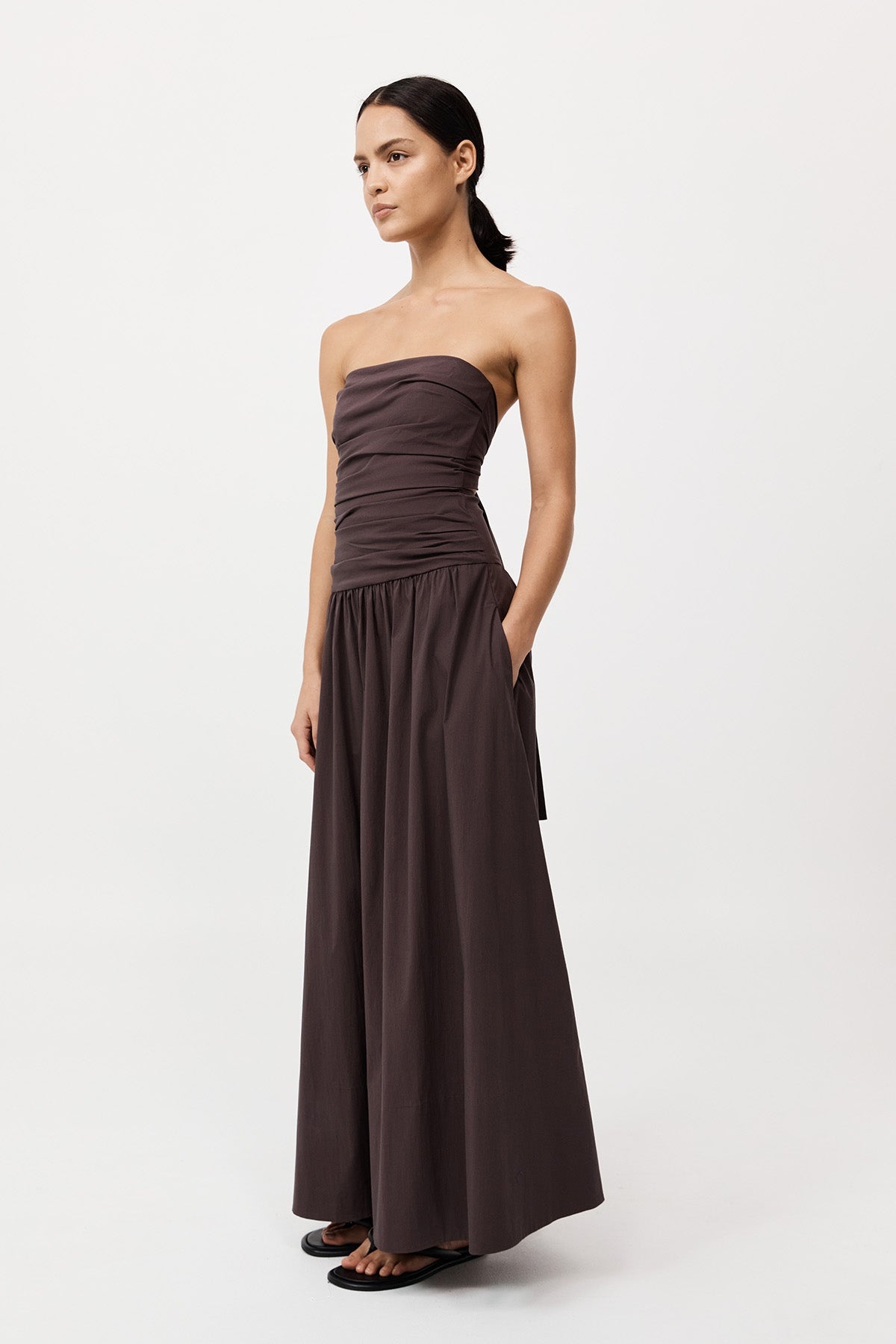 Gathered Strapless Tie Back Dress - Chocolate Plum - 4