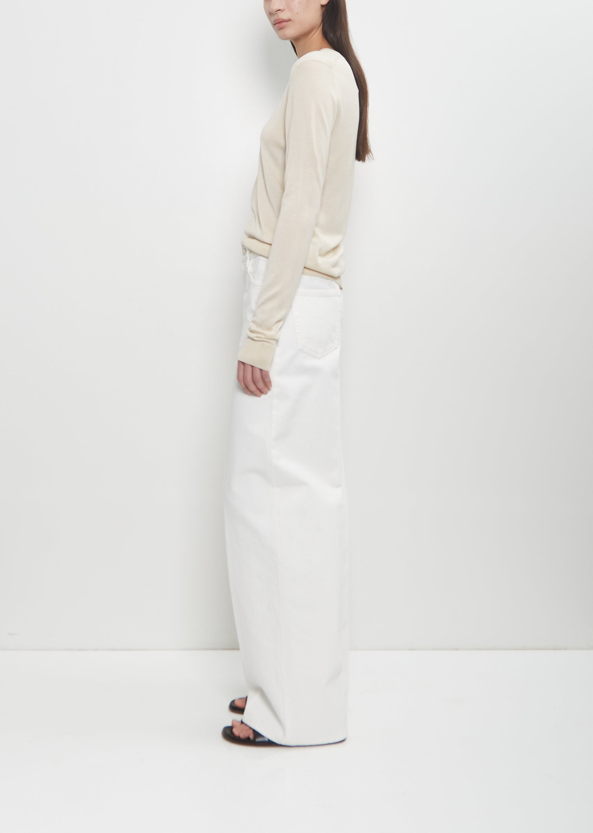 Fine Silk Crew-Neck Knit — Ecru - 2