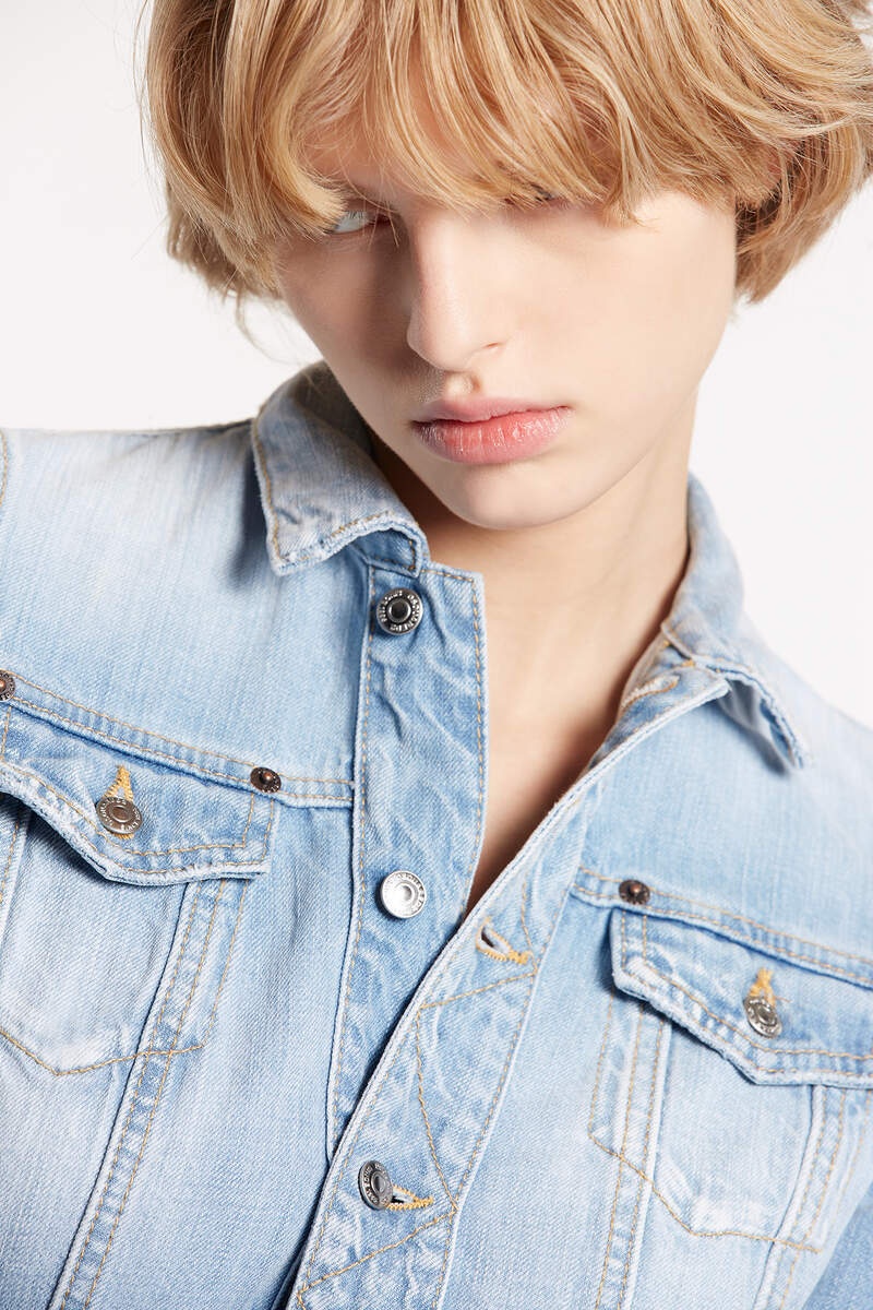LIGHT RAW CUT WASH DENIM DRESS - 5