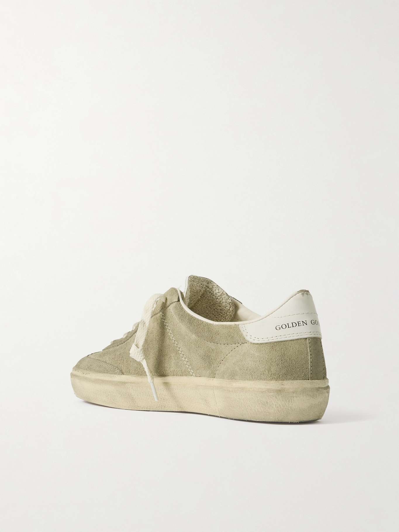 Soul-Star distressed leather-trimmed suede sneakers Taupe - 3
