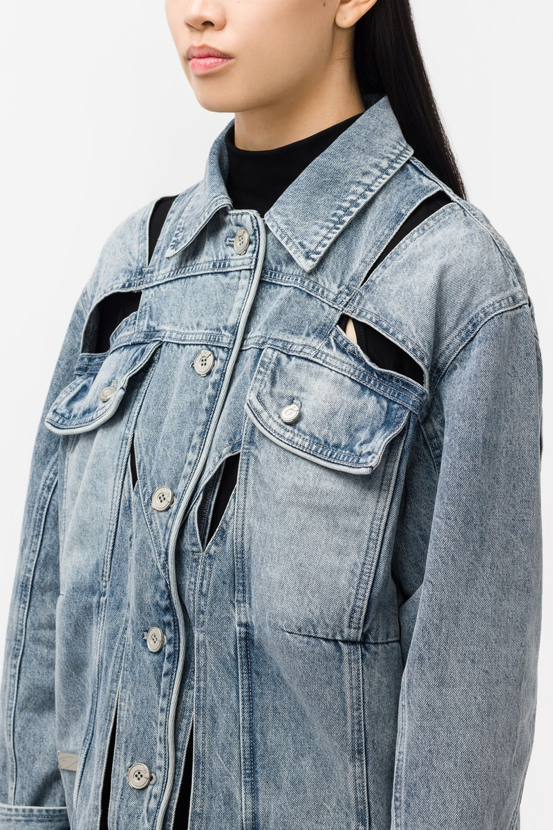 Polygon Cut Out Denim Jacket in Faded Blue 4