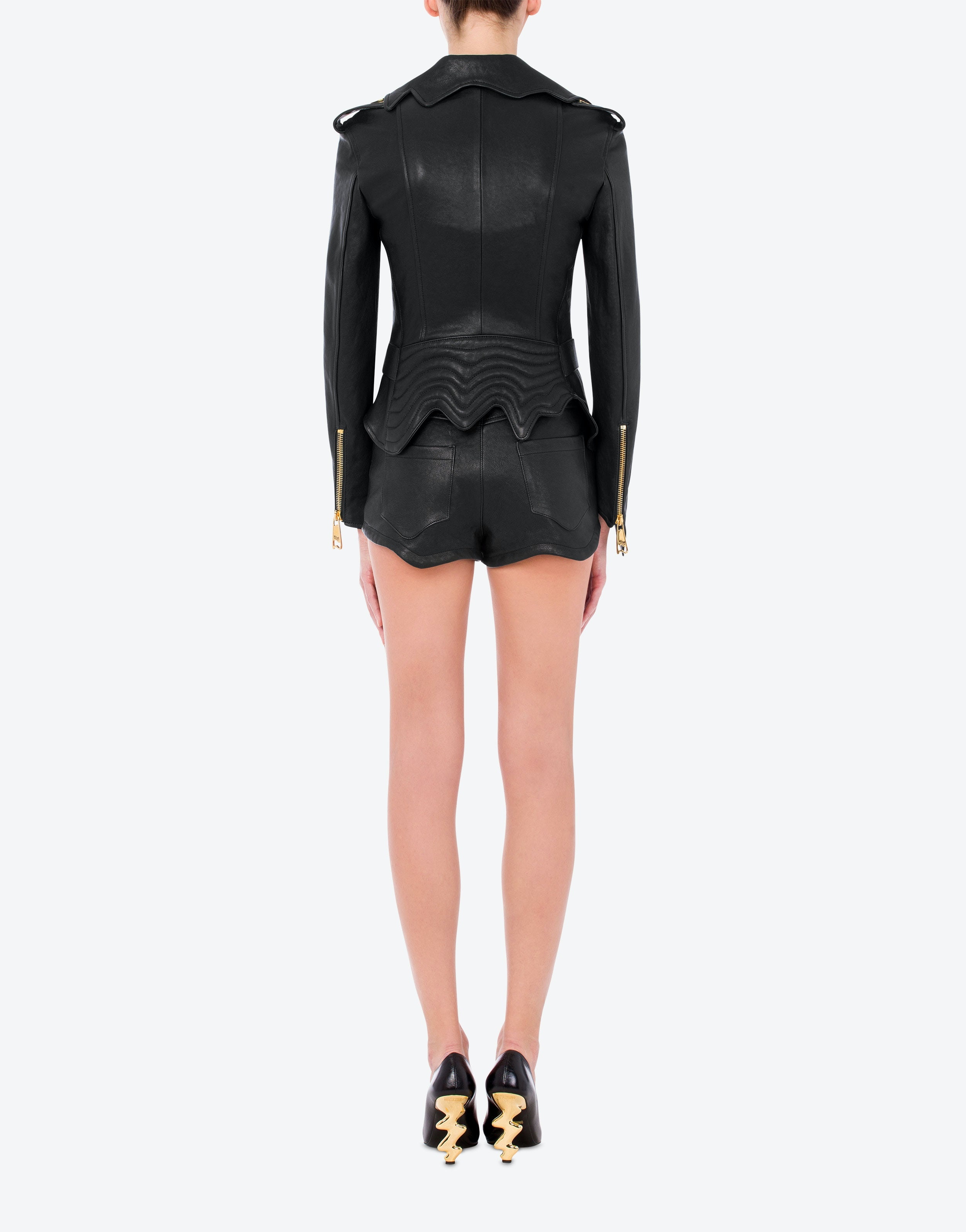 MORPHED EFFECT HAMMERED LEATHER BIKER - 3
