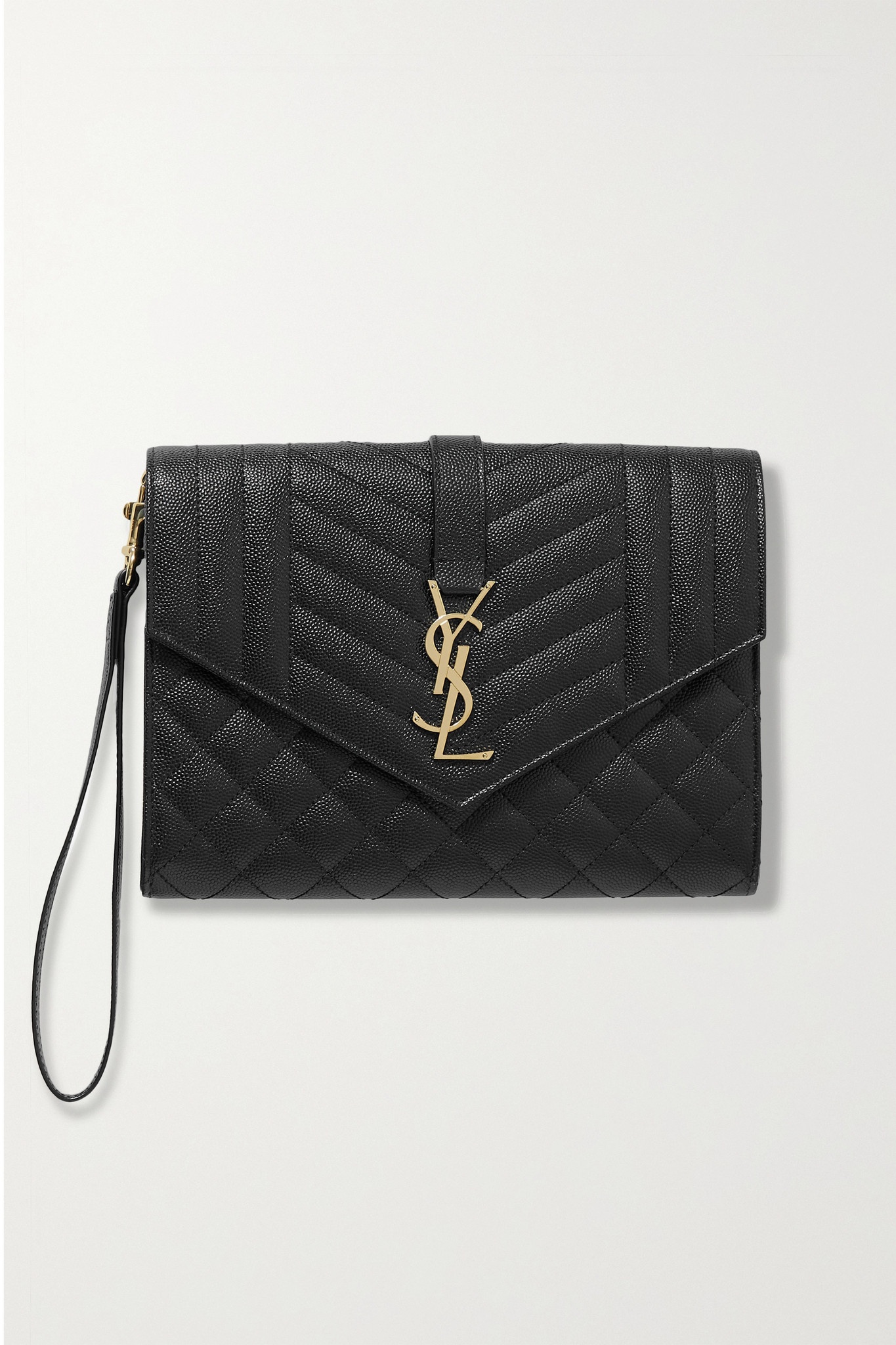 Envelope quilted textured-leather pouch - 1