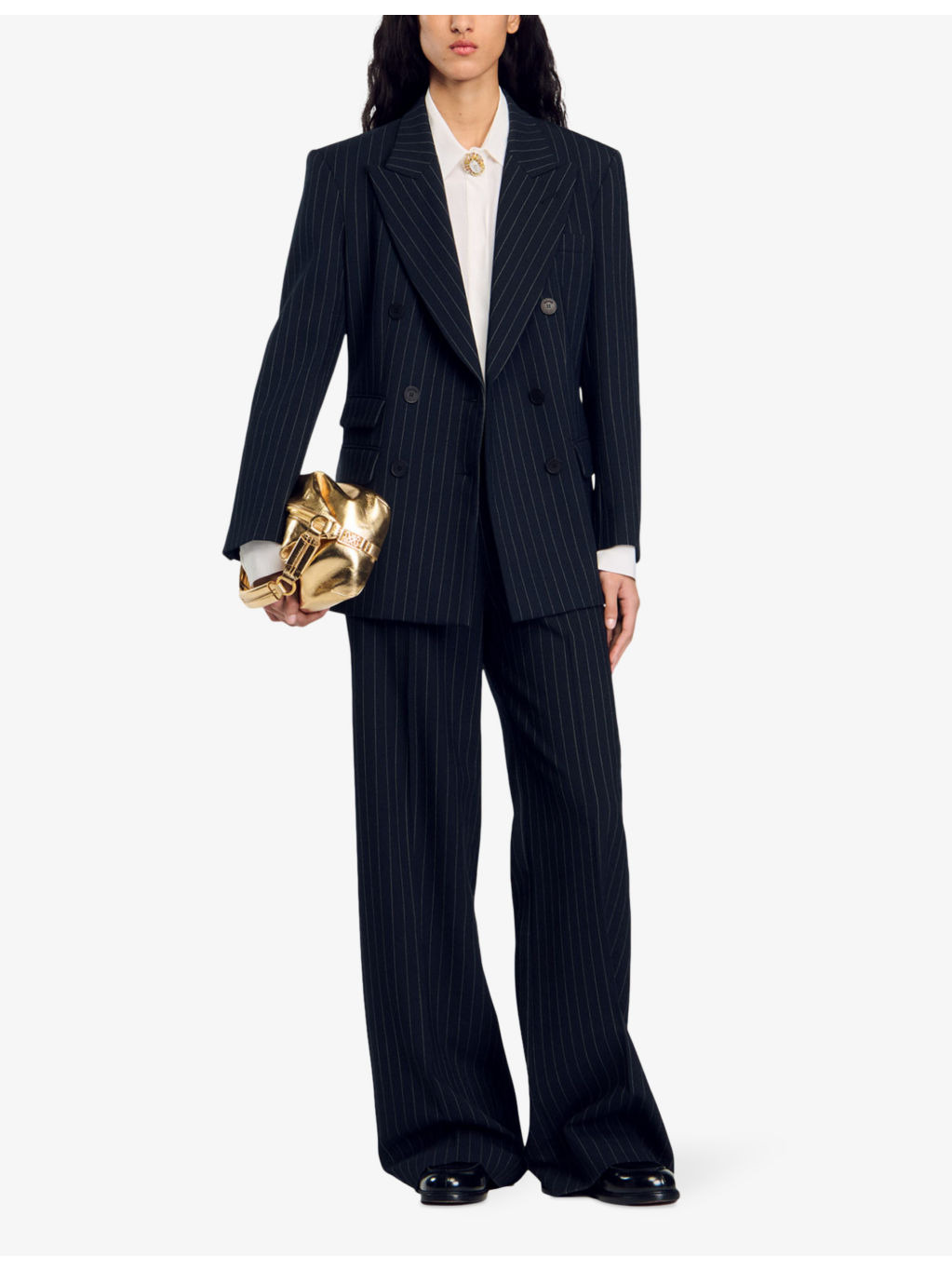 Stripe double-breasted woven blazer - 2