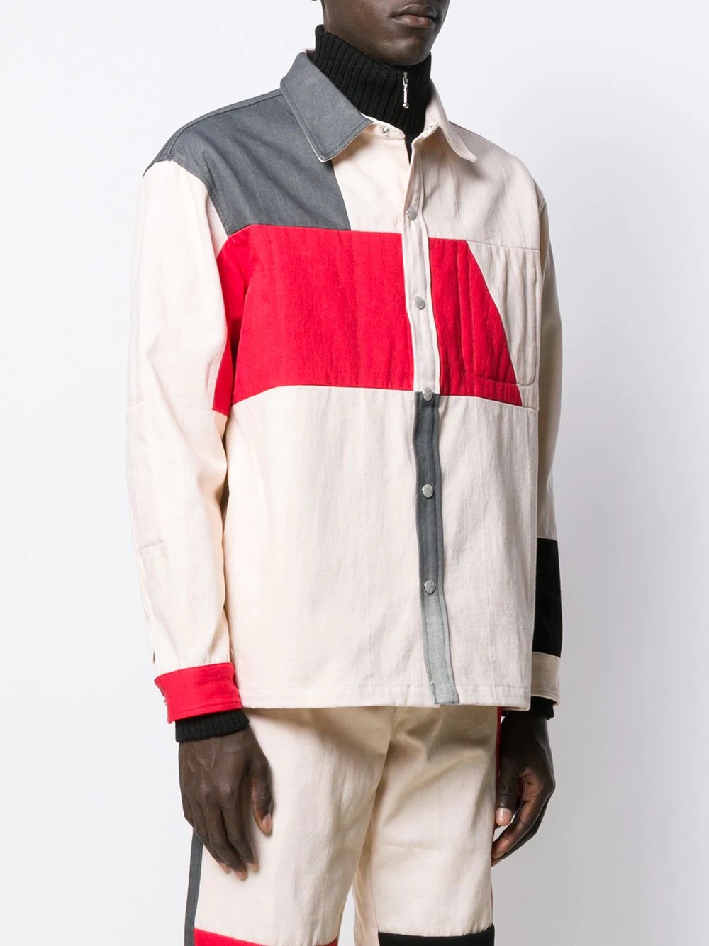 colour block shirt jacket - 3