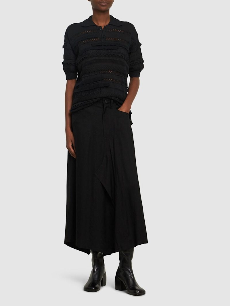 Wide structured twill midi skirt - 2