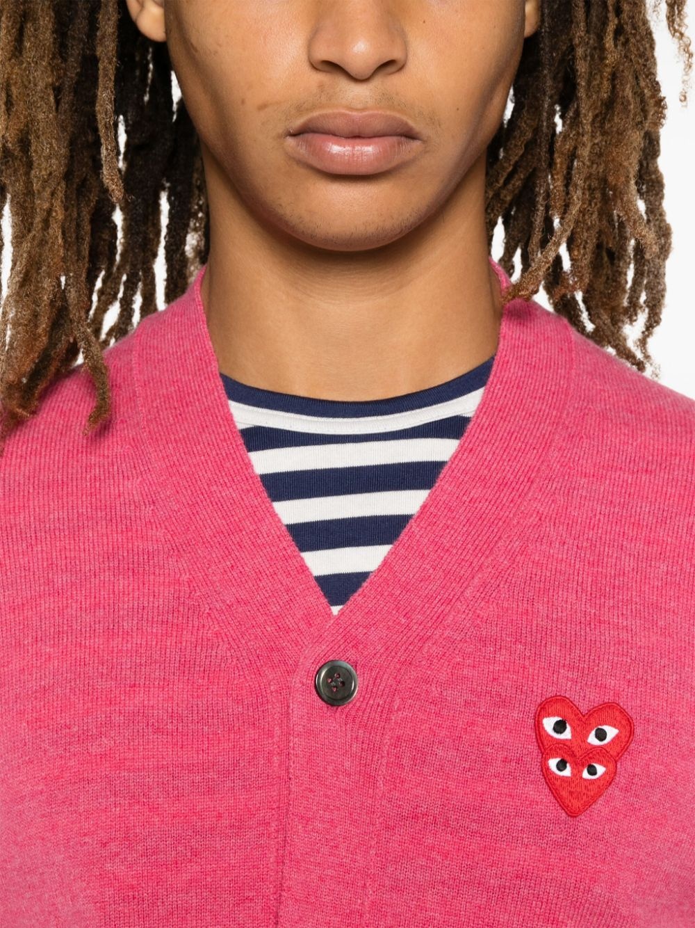V-neck double heart-patch cardigan - 5