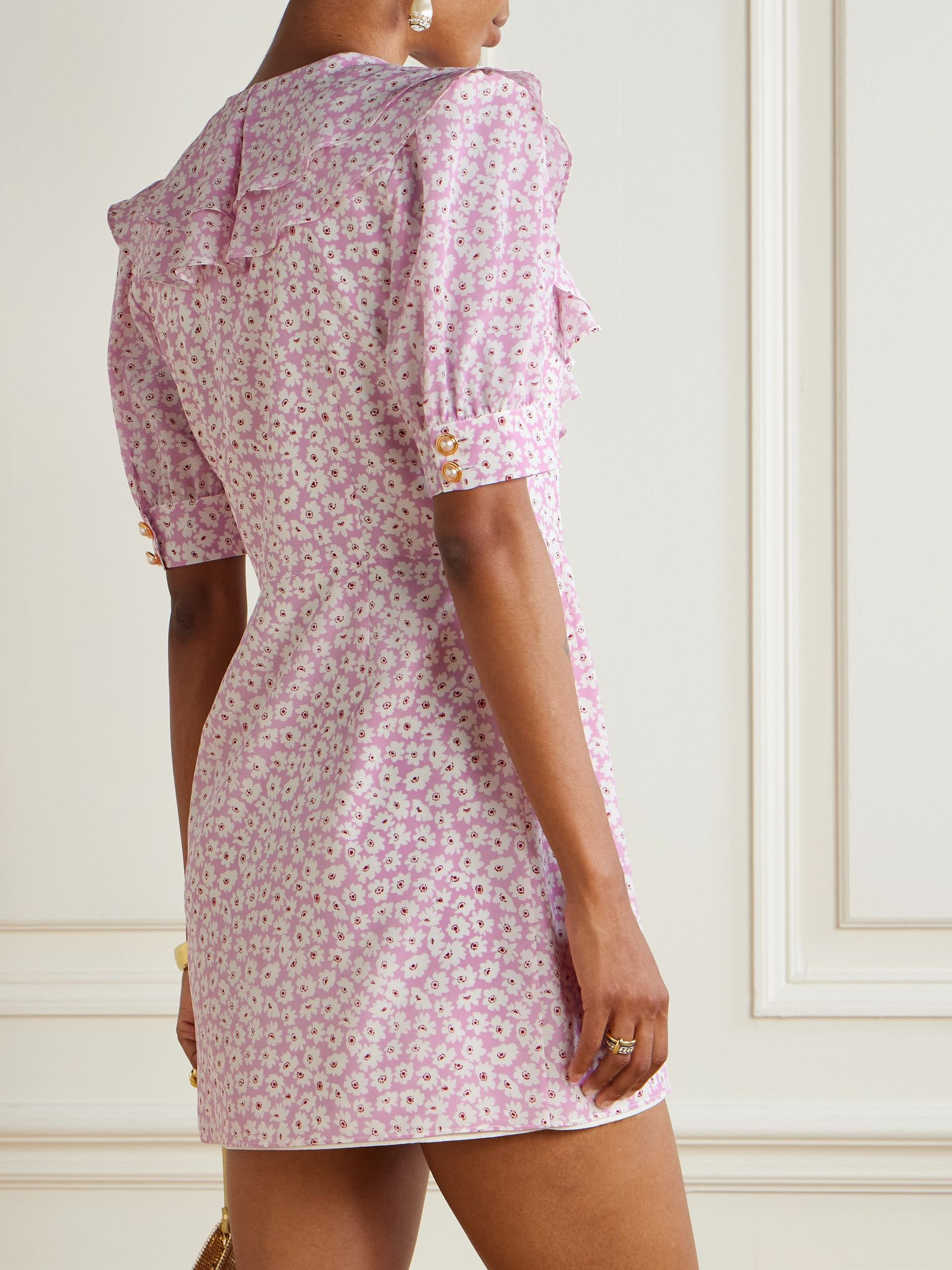 Ruffled floral-print silk-georgette mini wrap dress Pink - 3