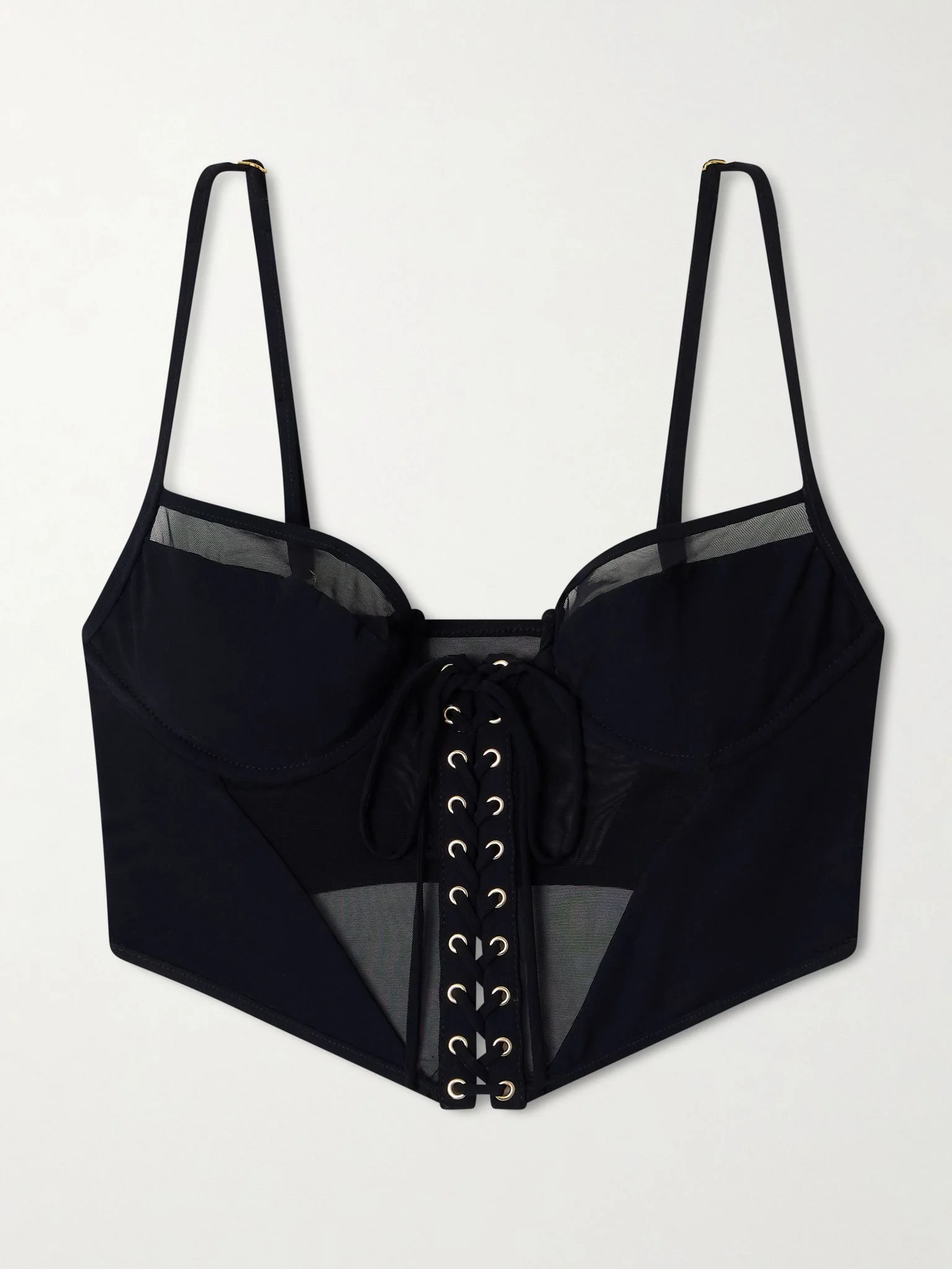 Peep tulle-trimmed corset bikini top Black - 1