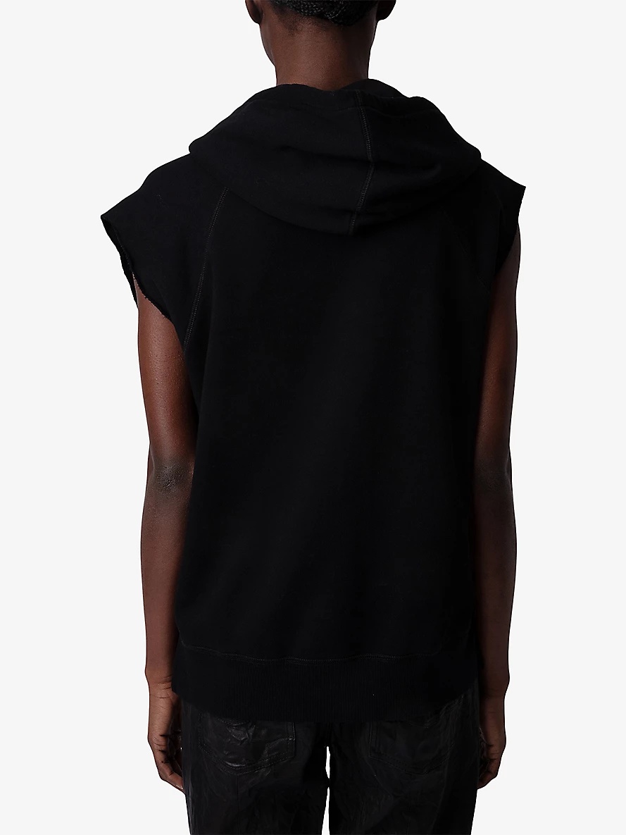 Charm-embellished sleeveless cotton-jersey hoody - 4