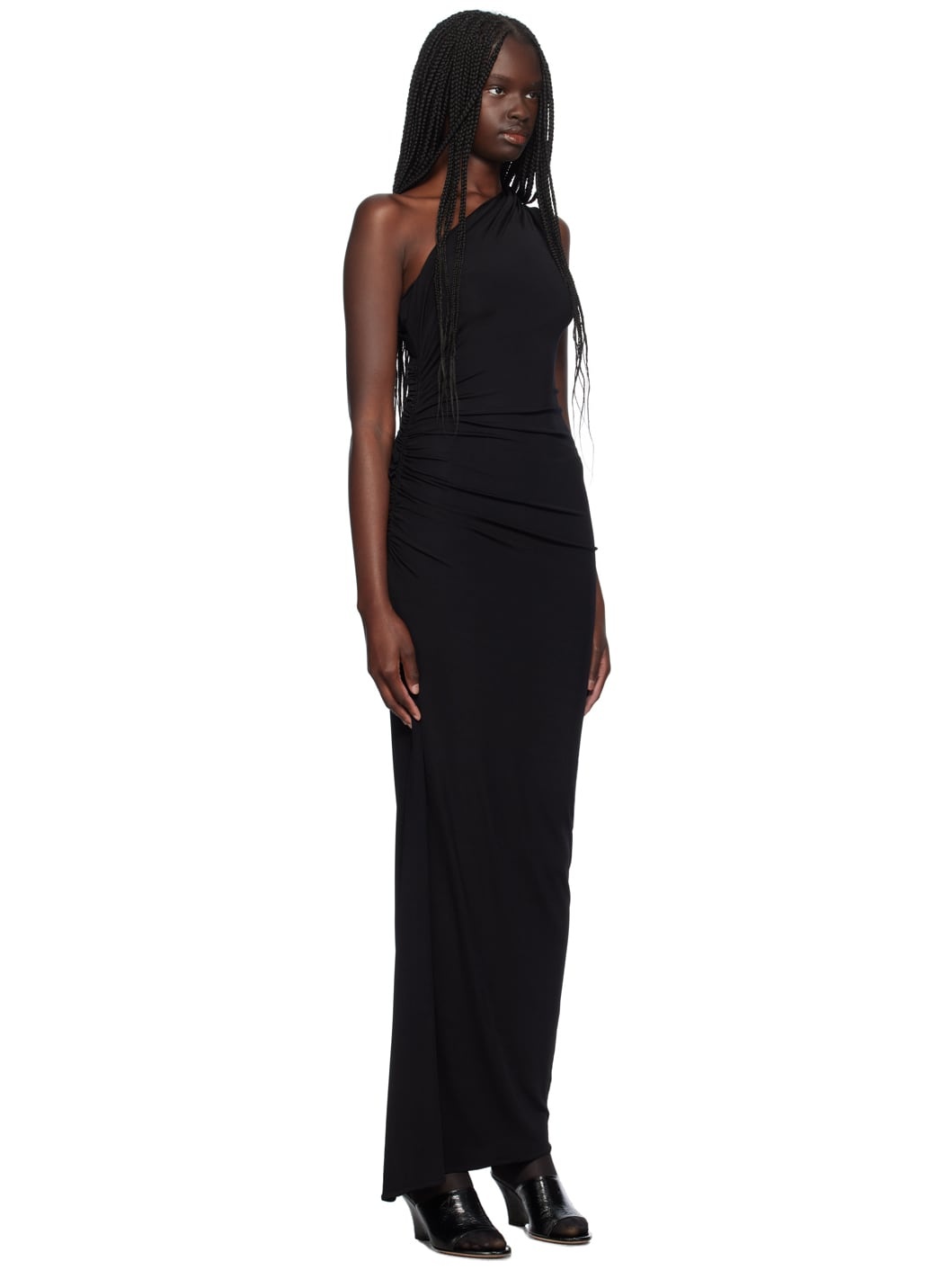 Black One Shoulder Ruched Maxi Dress - 2