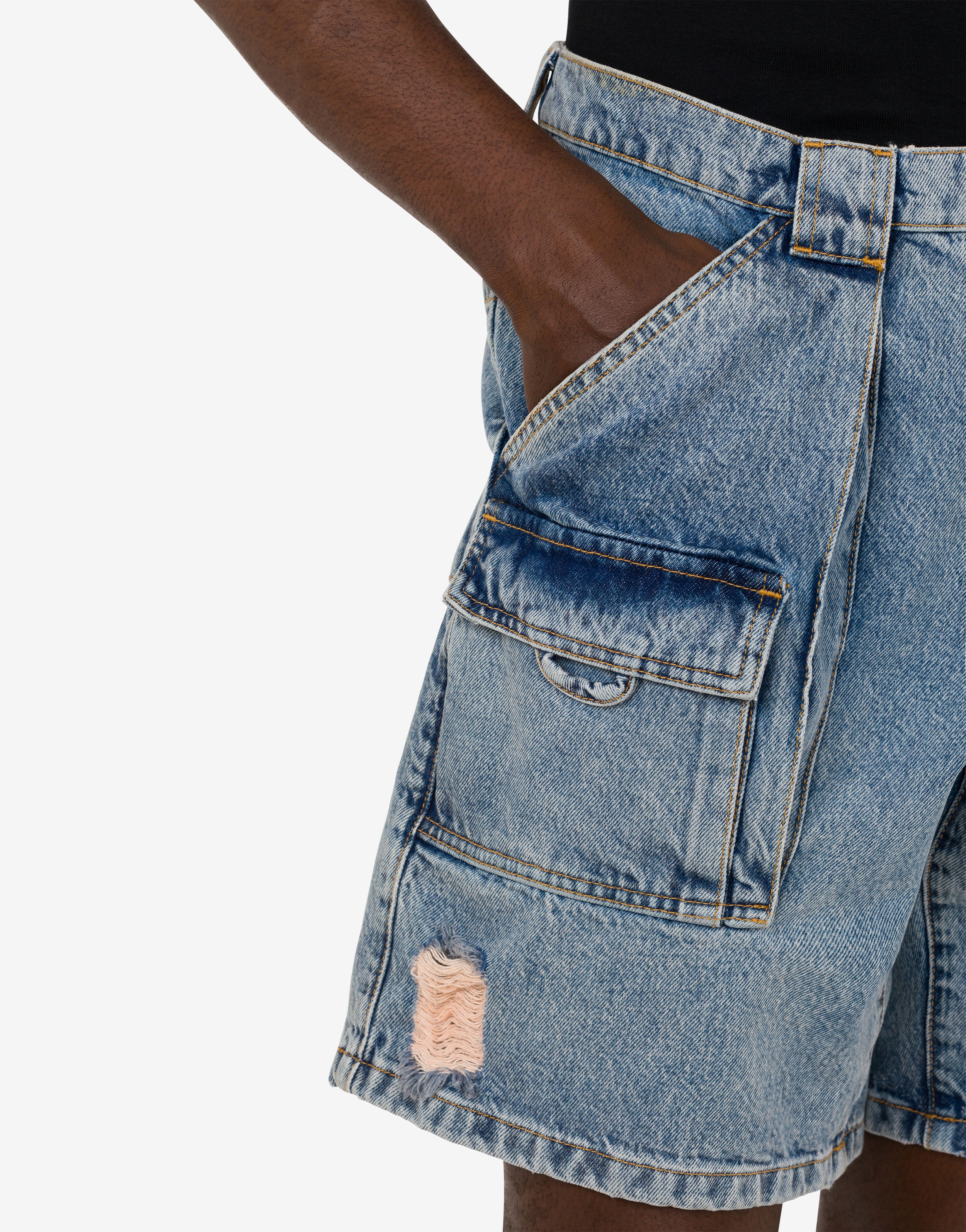 DESTROYED DENIM BERMUDA SHORTS - 4