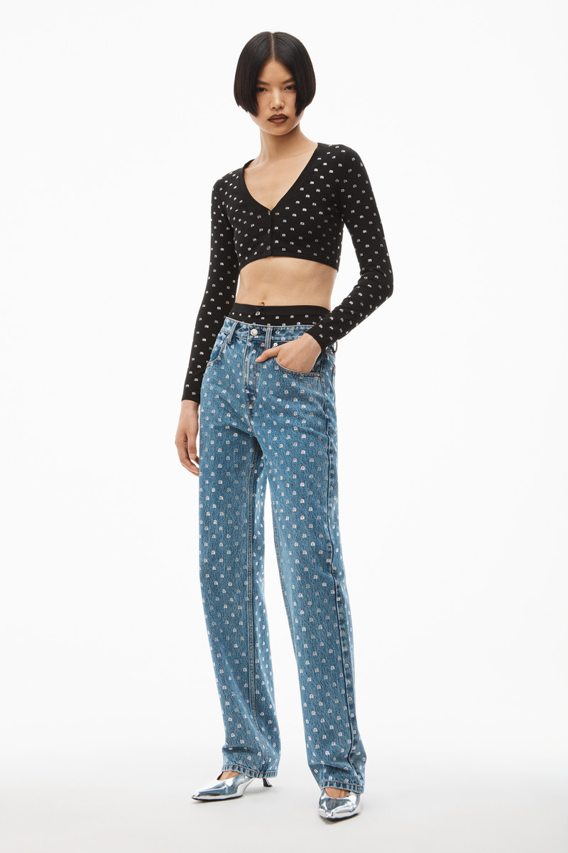 Alexander Wang V-NECK CROPPED CARDIGAN IN CRYSTAL NYLON outlook